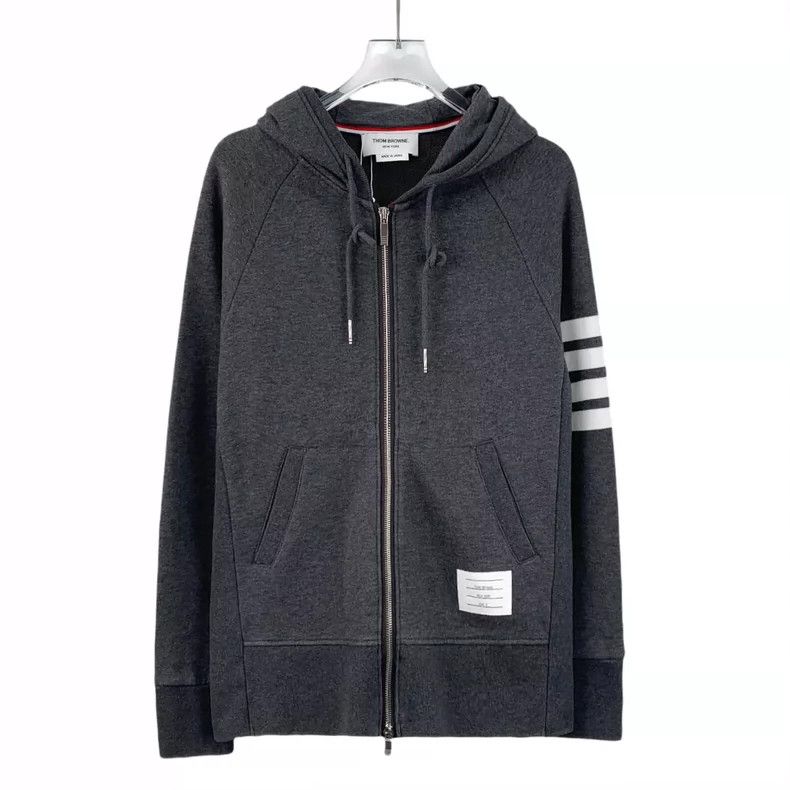 Thom browne Dark gray classic four-bar hooded drawstring zi