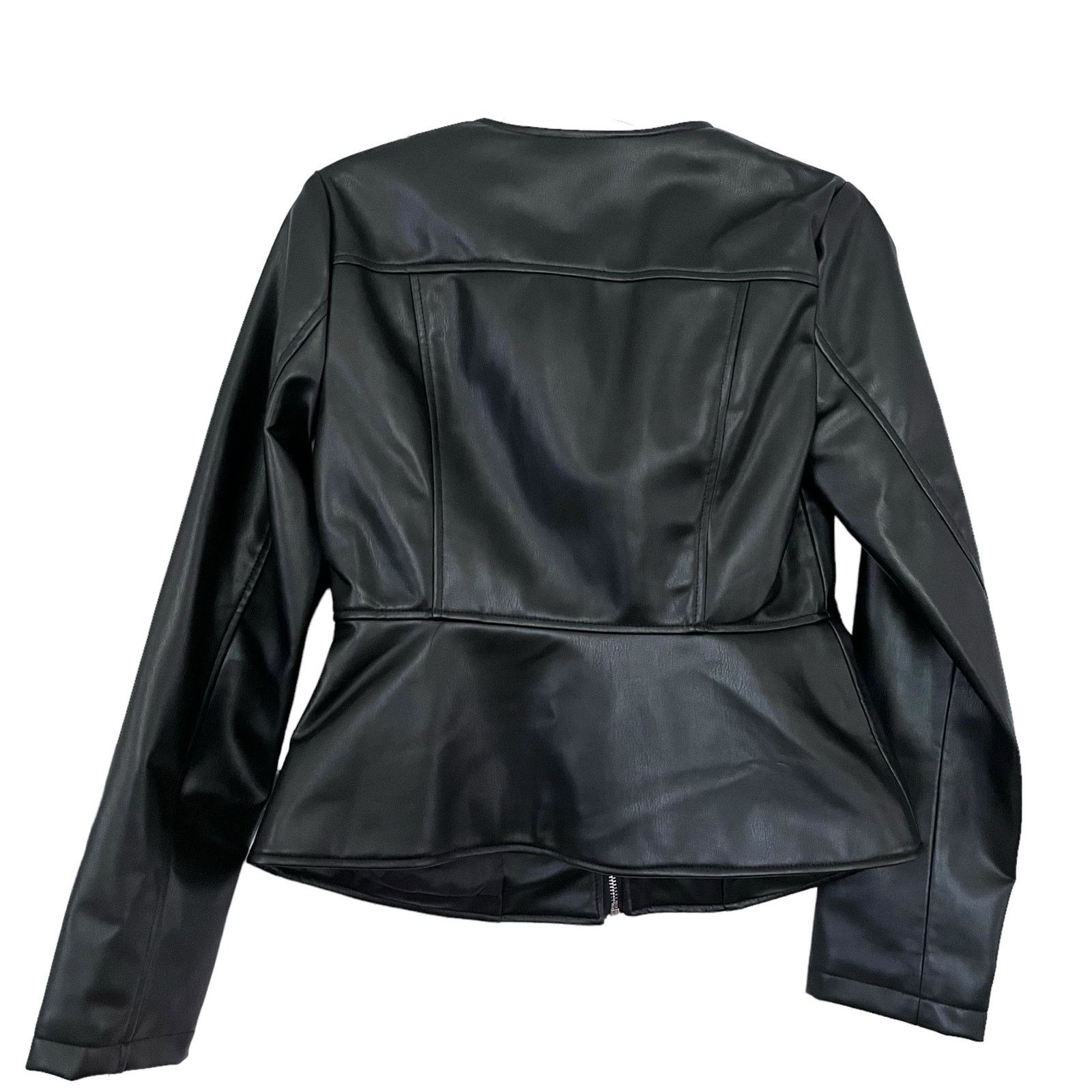 Zara Zara Black Vegan Faux Leather Zip Up Biker Moto Jacket Size M / US 6-8 / IT 42-44 - 2 Thumbnail