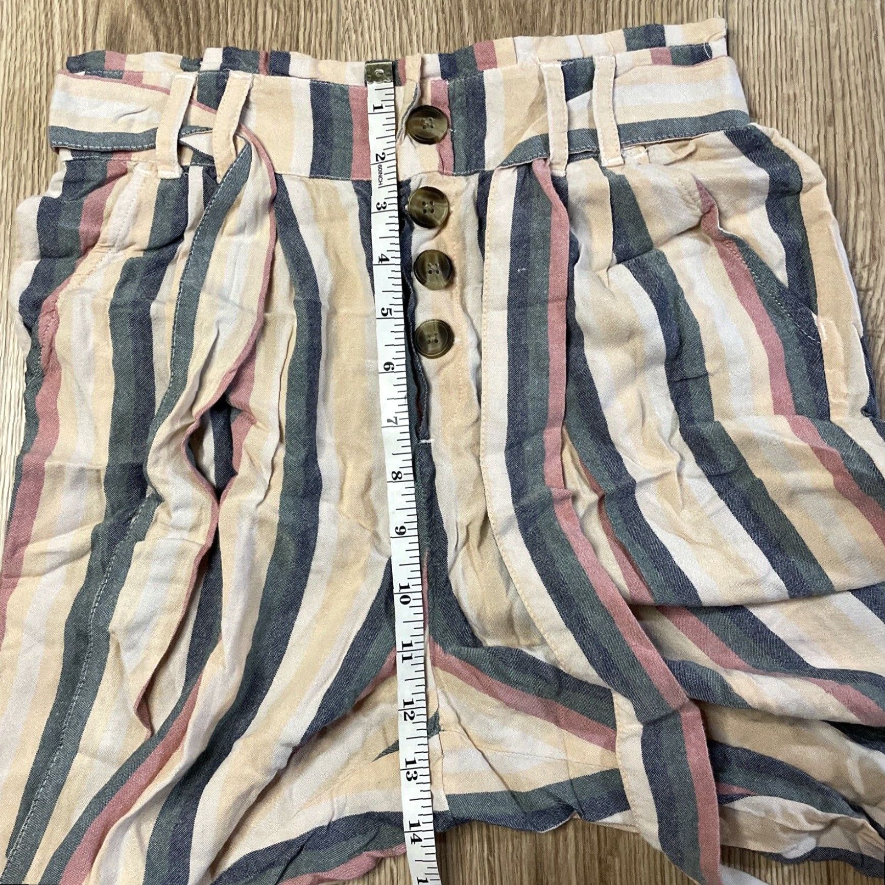 American Eagle Outfitters AMERICAN EAGLE Striped Paperbag Pants Tapered High Rise Women XS Pink Size 26" / US 2 / IT 38 - 5 Thumbnail