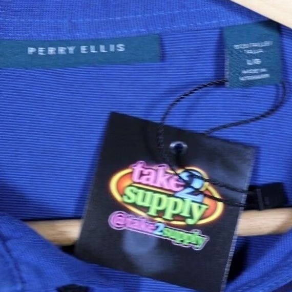Perry Ellis Perry Ellis Men Large Royal Blue Polo Shirt Short Sleeve Collared Textured Button Size US L / EU 52-54 / 3 - 7 Thumbnail