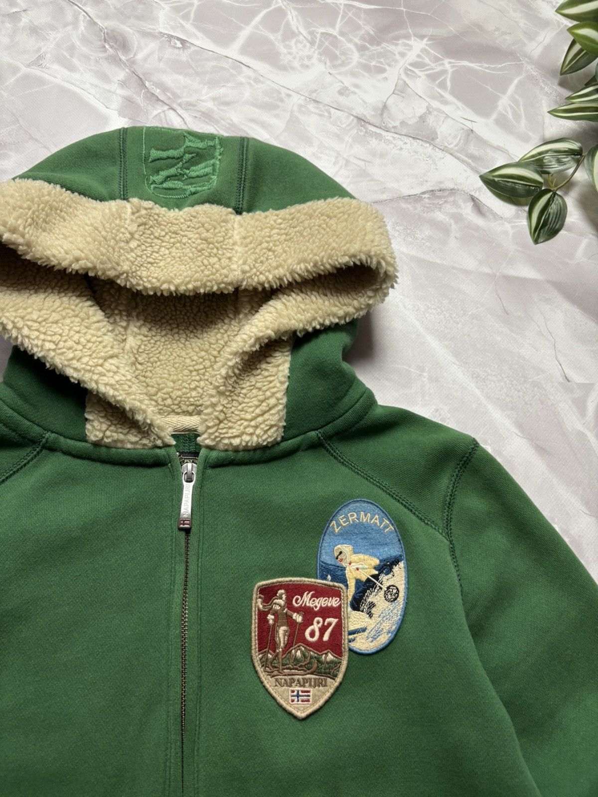 Napapijri Napapijri Flag Green Zip Hoodie Sherpa Trim Ski Patch Size M / US 6-8 / IT 42-44 - 4 Thumbnail