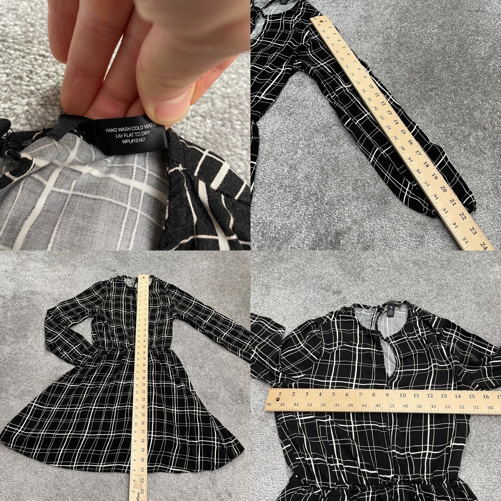 AQUA Aqua A-Line Dress Womens S Black White Plaid Long Sleeve Knit Rayon Spandex Elastic Waist Knee Length Vintage No Size S / US 4 / IT 40 - 8 Thumbnail