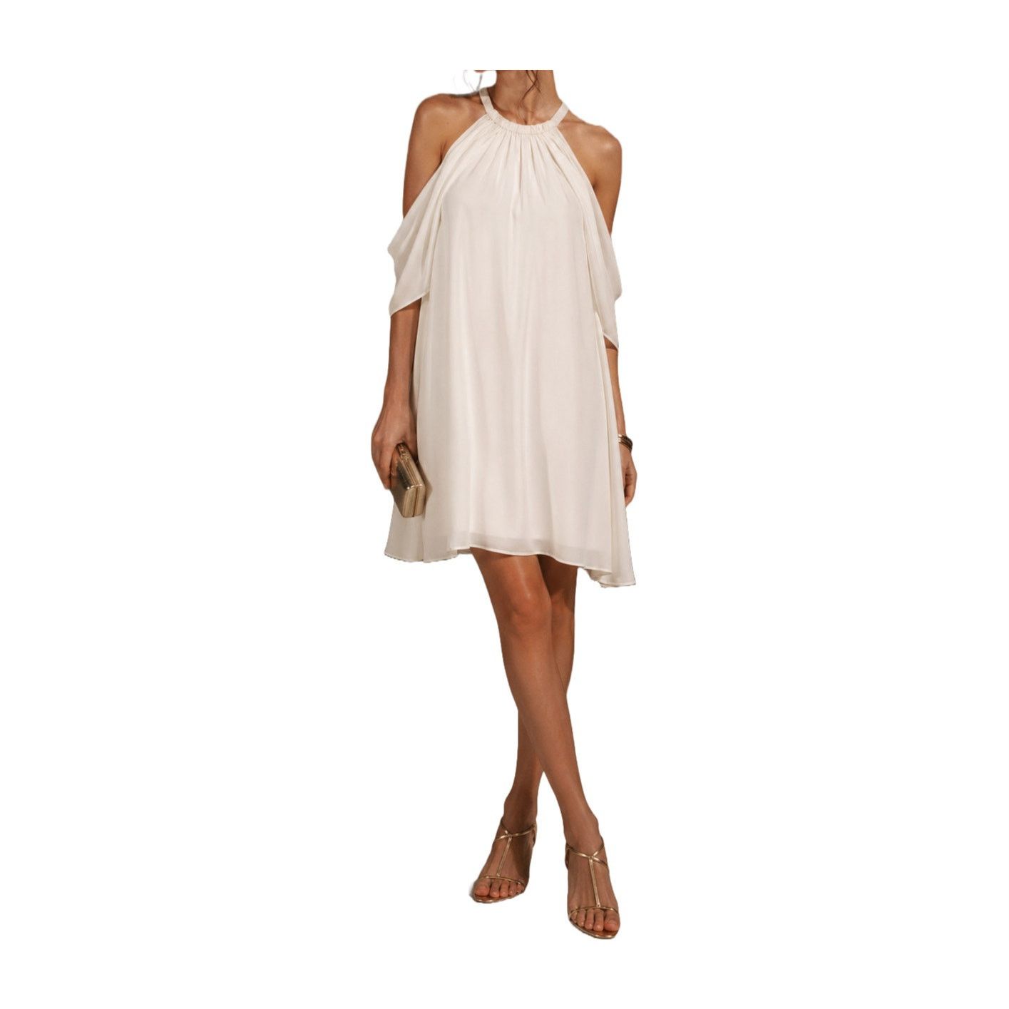 Halston Halston Elsie Draped Cape Mini Dress Chalk White Ivory S 4 Size S / US 4 / IT 40 - 1 Thumbnail