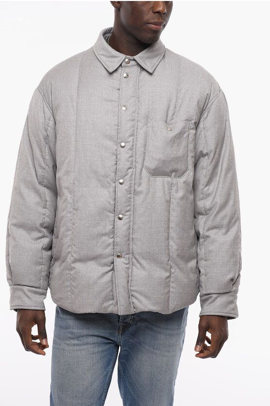 image of Vetements Vtmnts Asymmetric Puffer Jacket With Collar in Grey, Men's (Size Large)