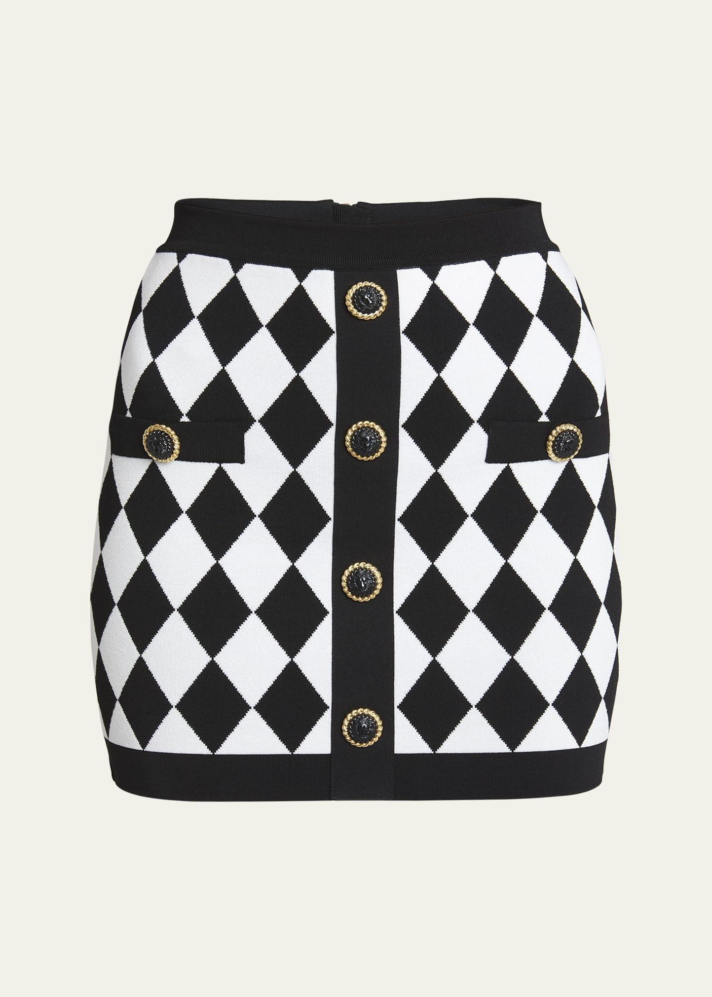 Balmain o1s1wg110725 Diamond Knit Mini Skirt in Black/White Size 27" / US 4 / IT 40 - 1 Thumbnail