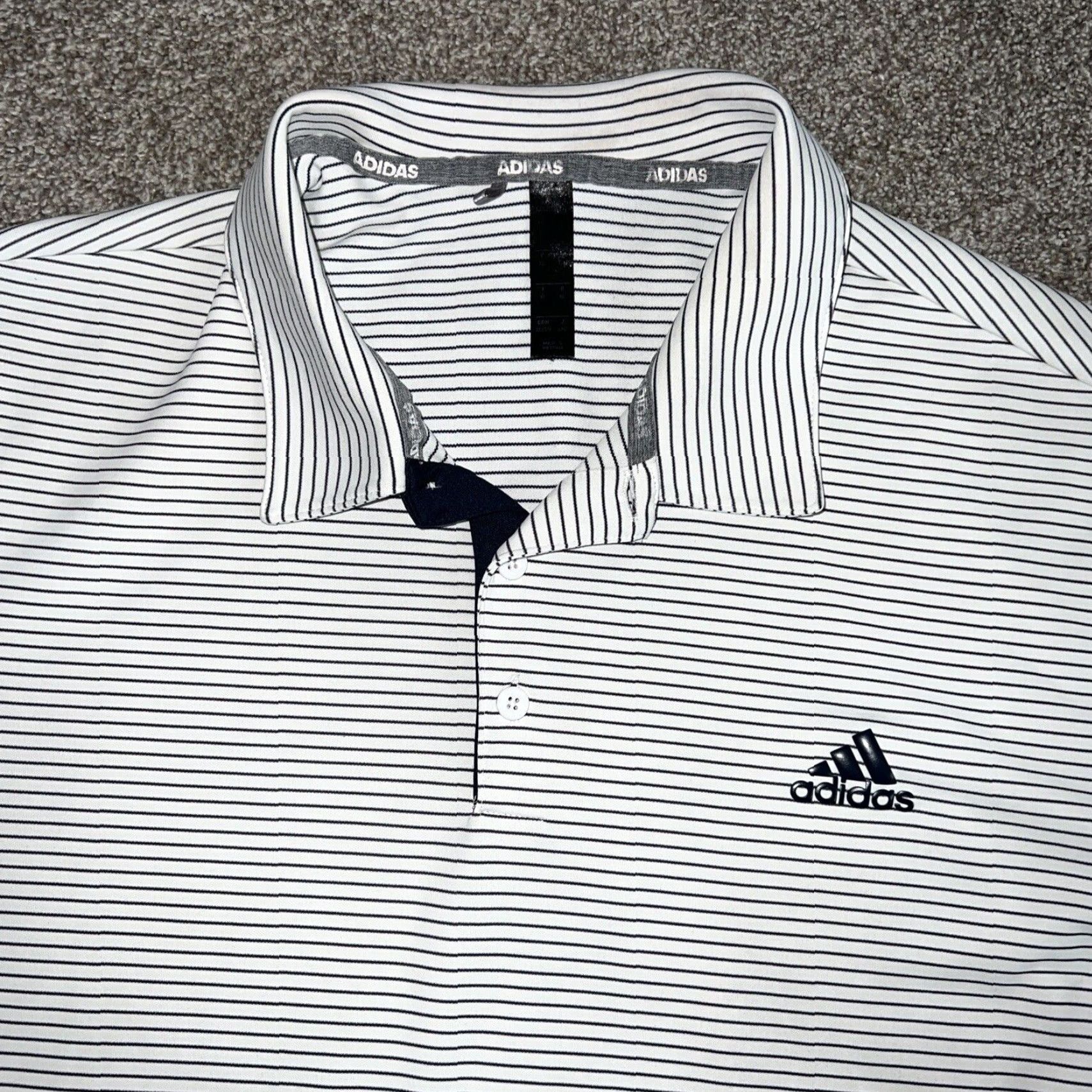 Adidas VINTAGE Adidas Polo Shirt Men XL White Striped Casual Classic Sports Size US XL / EU 56 / 4 - 2 Thumbnail