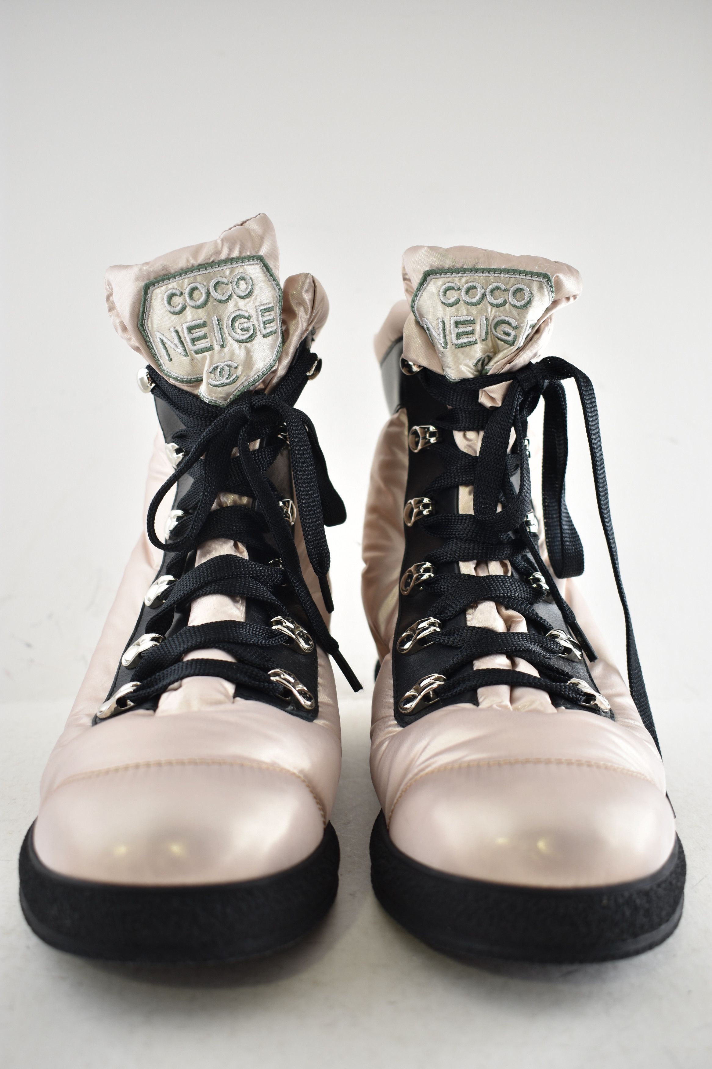 Chanel 18B Coco Neige Black Snow Winter Lace Up Tie Combat Boots 42 Size US 12 / IT 42 - 8 Thumbnail