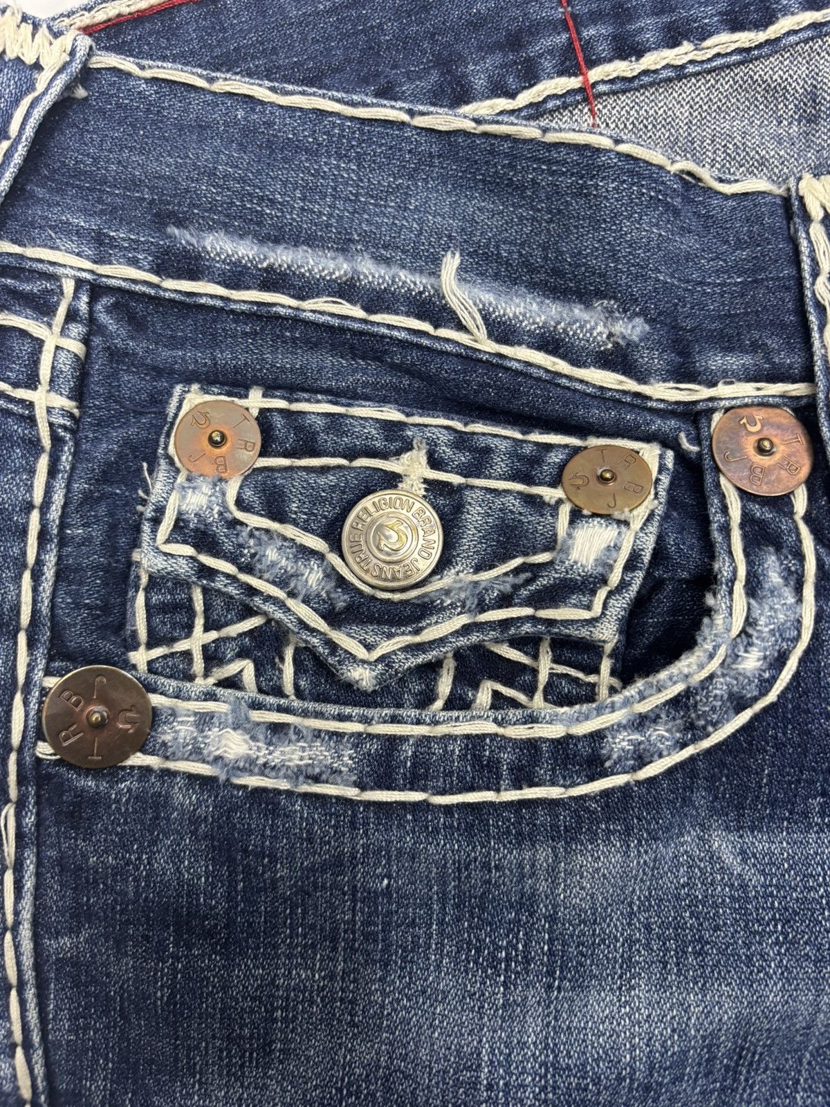 True Religion FLARE JEANS TRUE RELIGION JOEY SUPER T DISTRESSED DENIM JEAN Size US 34 / EU 50 - 11 Thumbnail