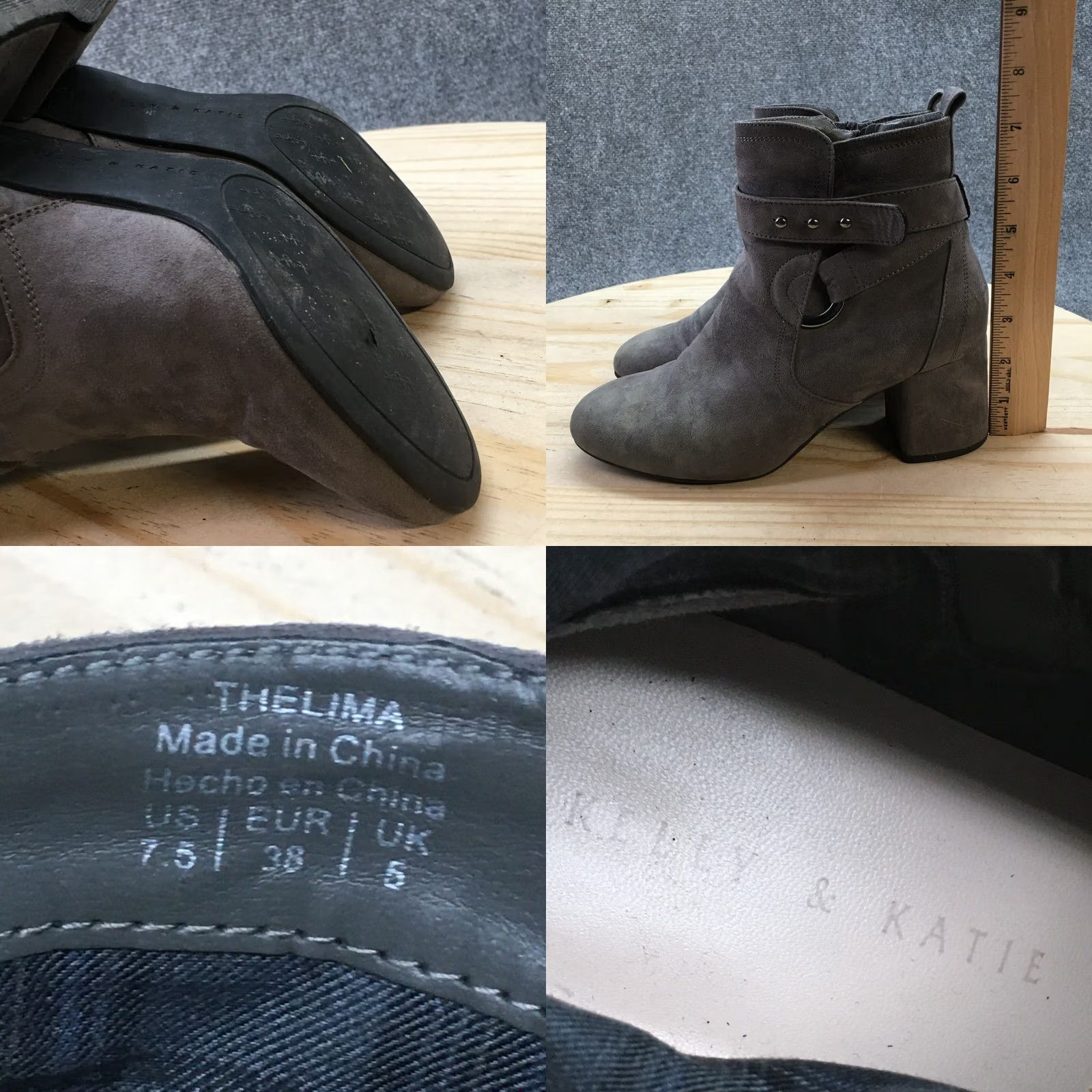 Vintage Kelly & Katie Boots Womens 7.5 Thelima Ankle Booties Gray Suede Heels Side Zip Boot Size US 8 / IT 38 - 9 Thumbnail