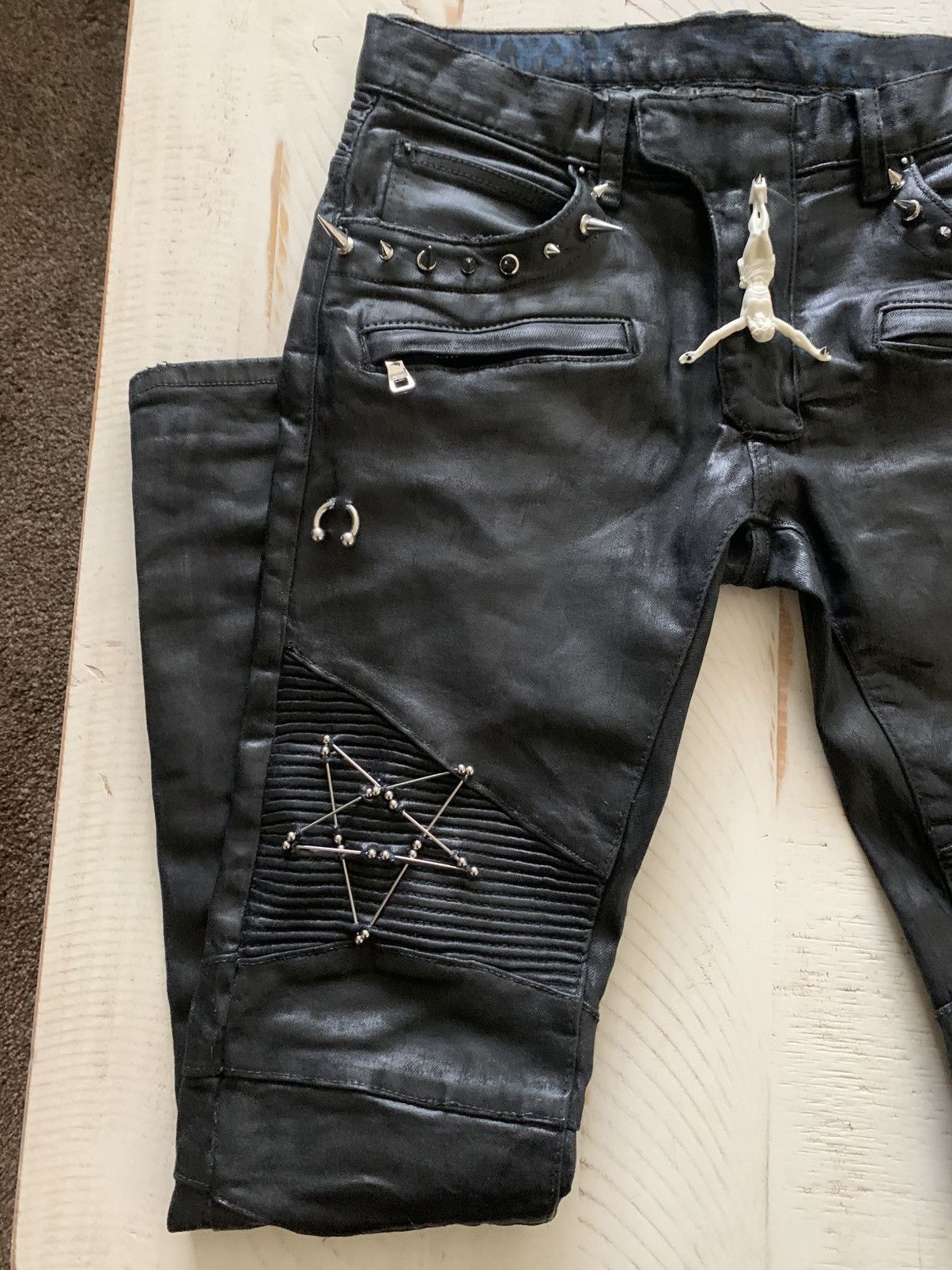 Balmain Balmain Like Biker Jeans Waxed Pierced Spiked Fashion Punk Size US 30 / EU 46 - 5 Thumbnail