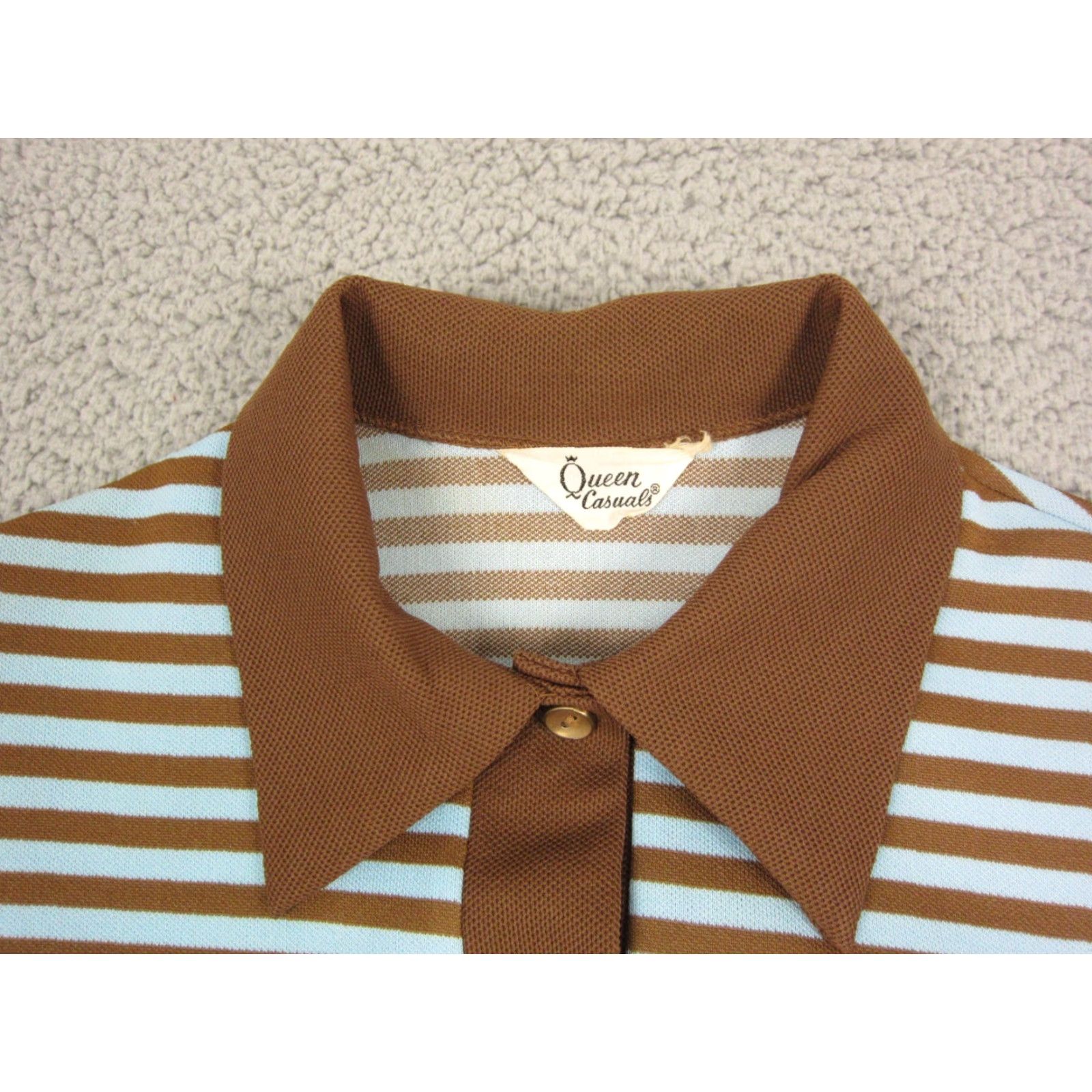 Vintage Queen Casuals Dress Shirt Dress M Brown Blue Striped Vintage 60s 90s Womens Long Sleeve Knit Button Collared Knee Length Casual Pattern Striped Size M / US 6-8 / IT 42-44 - 5 Thumbnail