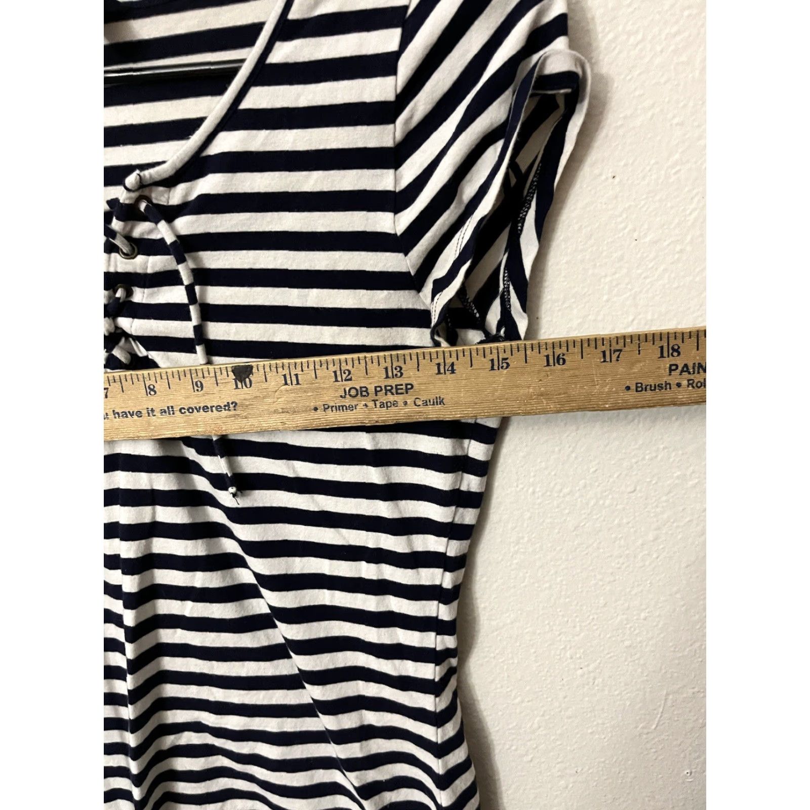 Aeropostale Aeropostale Women's Large Navy Striped Midi Dress - Shift Style, Round Neck, Short Sleeve, Casual, Floral Theme Size 36" / US 14 / IT 50 - 5 Thumbnail