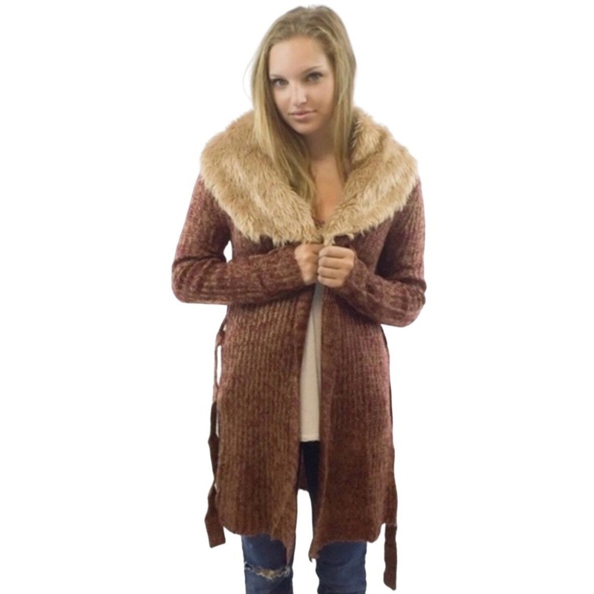 Other NWT Rust Removable Faux Fur Trim Tie Waist Longline Cardigan Size S / US 4 / IT 40 - 7 Thumbnail