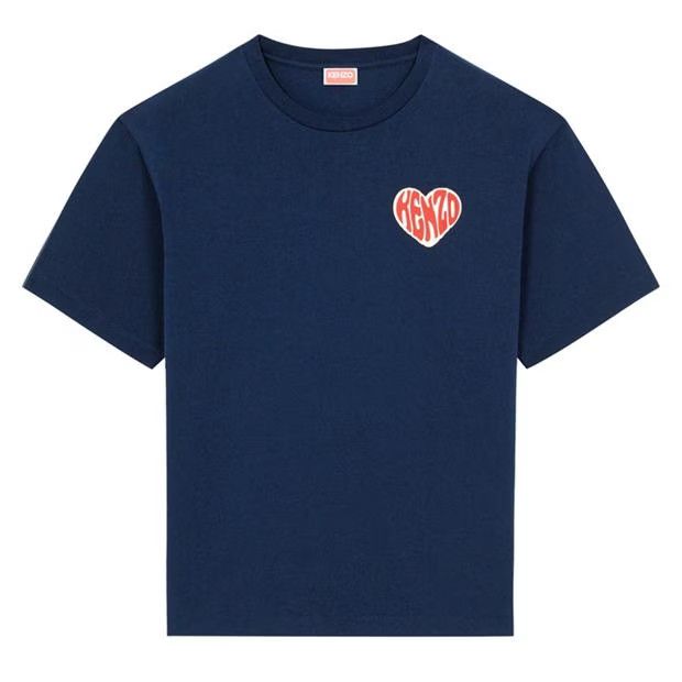 image of Kenzo O1G2R1Mq0424 Hearts T-Shirts In Midnight Blue, Men's (Size Small)