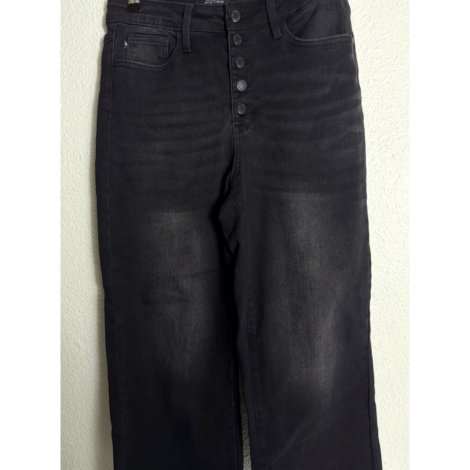 Vintage Judy Blue Women's Black Crop Wide Button Fly Jeans 28x30 7/28 Raw Hem Size 28 Regular Size 28" / US 6 / IT 42 - 4 Thumbnail