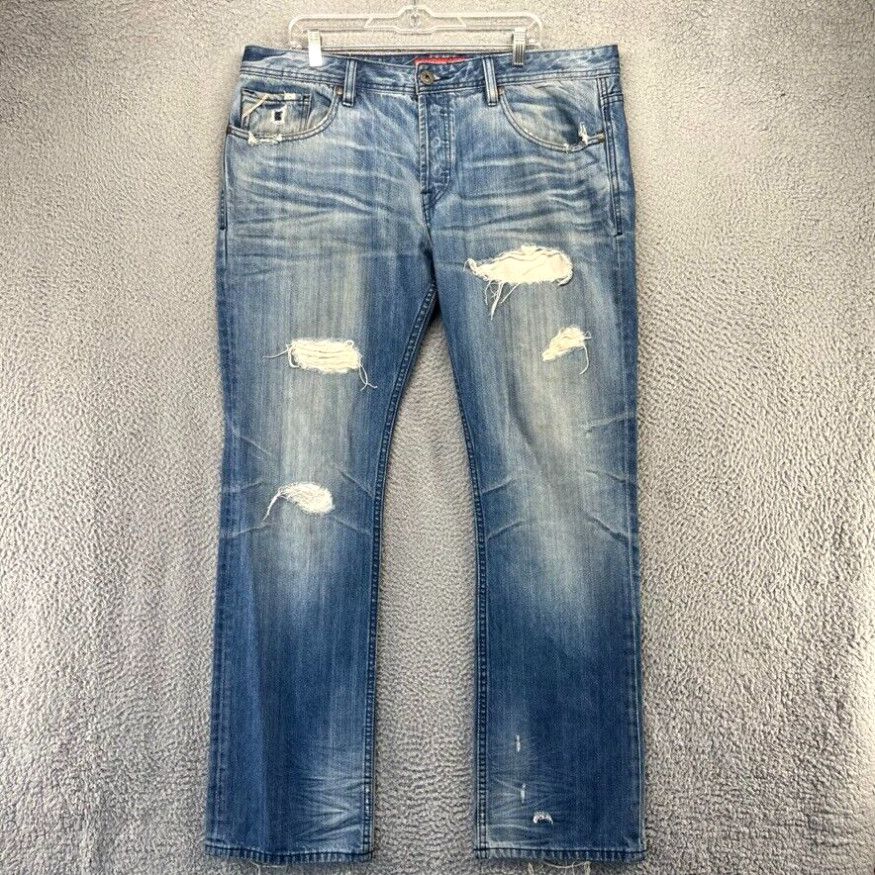 image of Cult Of Individuality Jeans Men's 38X34 Blue Denim Hagen Relaxed Distressed in White