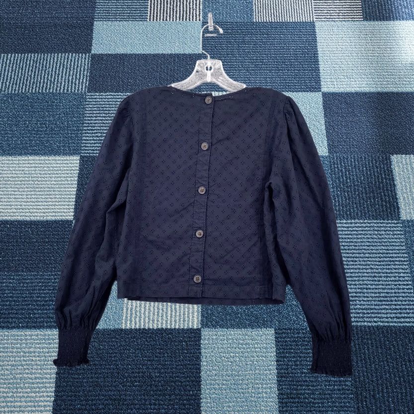 Madewell Madewell Top Blouse Womens 6 Navy Blue Eyelet Button Back Long Sleeve Peasant Bohemian Conference Standout Size M / US 6-8 / IT 42-44 - 1 Thumbnail