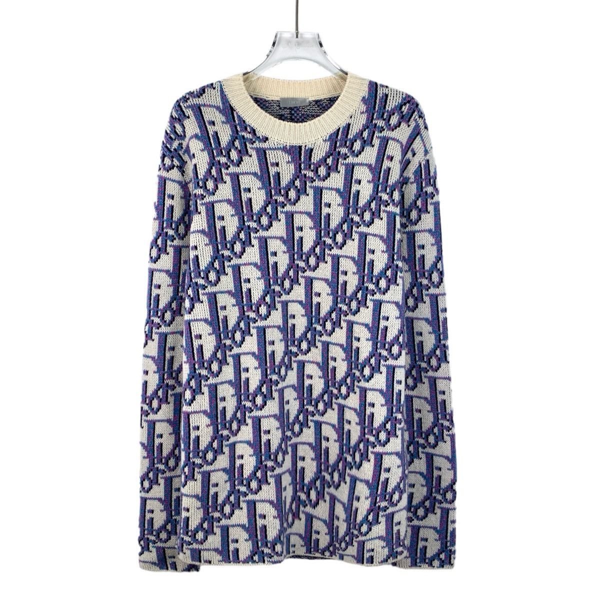 Dior Dior Blue Logo Jacquard All Over Print Wool Knit Sweater Size S / US 4 / IT 40 - 1 Thumbnail