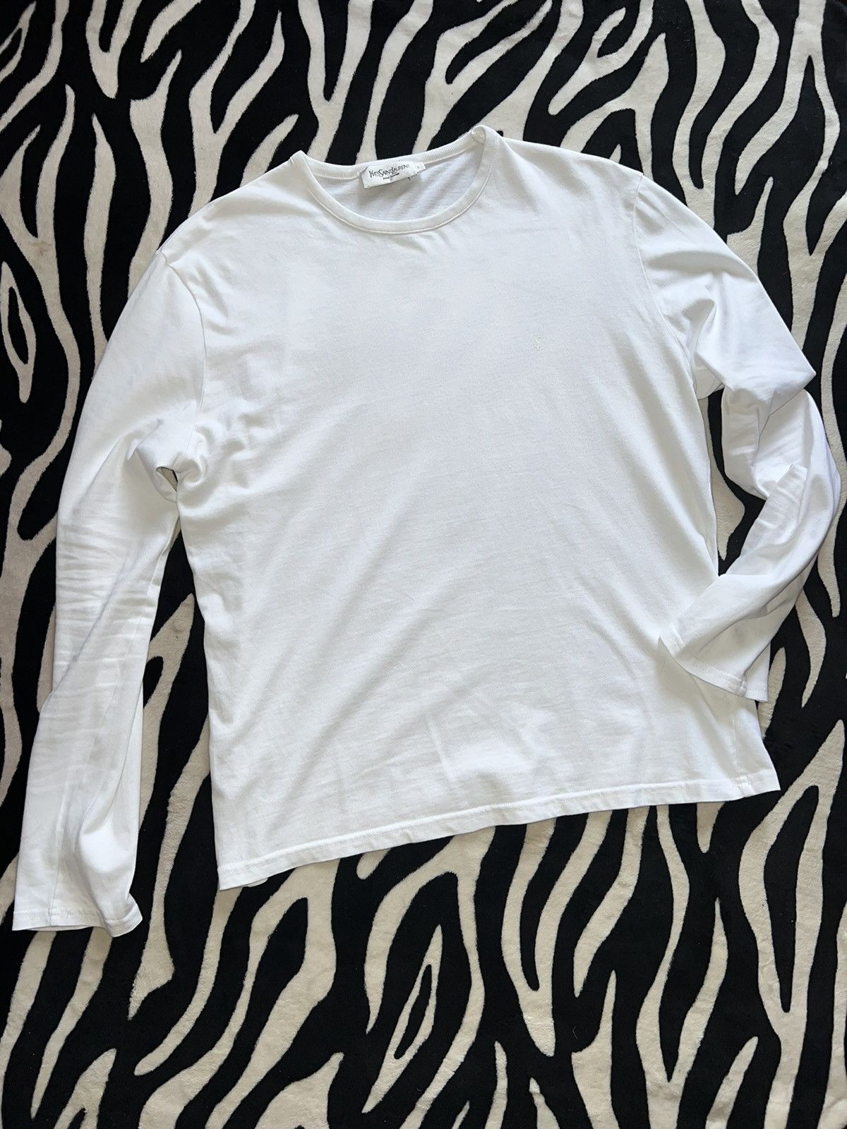 Yves Saint Laurent Yves Saint Laurent t-shirt longsleeve white logo luxury mens Size US L / EU 52-54 / 3 - 6 Thumbnail