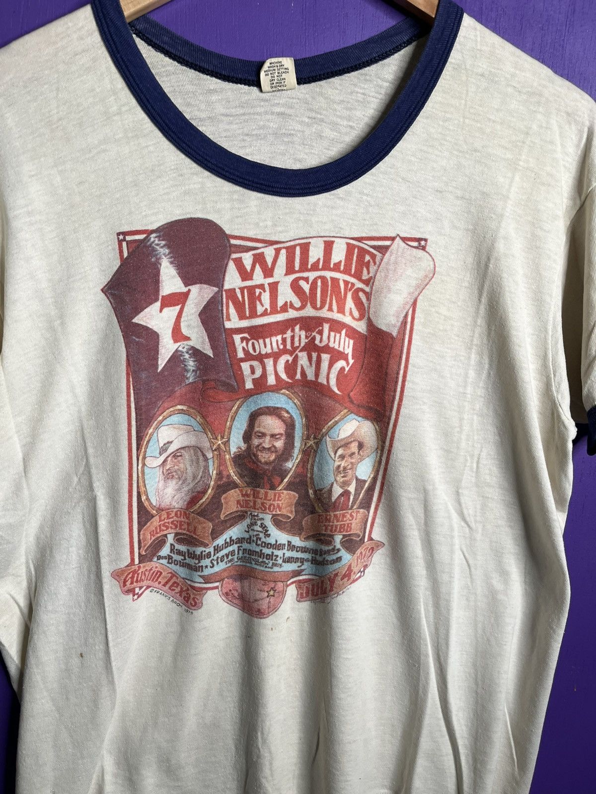 Band Tees × Vintage Vintage 1978 Willie Nelson 4th of July picnic ringer t-shirt Size US M / EU 48-50 / 2 - 3 Thumbnail