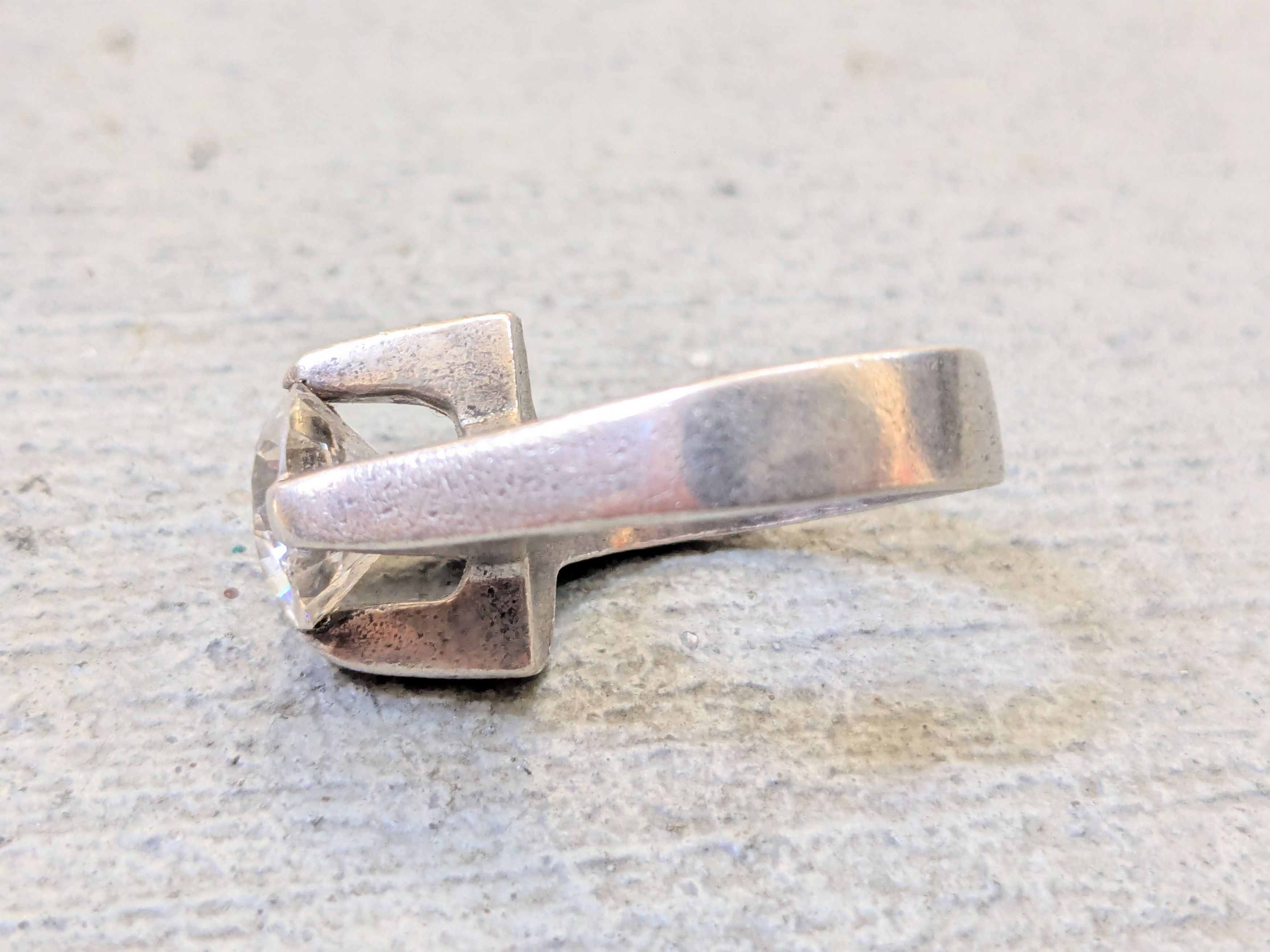 Jewelry Vintage Sterling Silver Ring CZ 7.5 Modern Avant Garde Size ONE SIZE - 6 Thumbnail