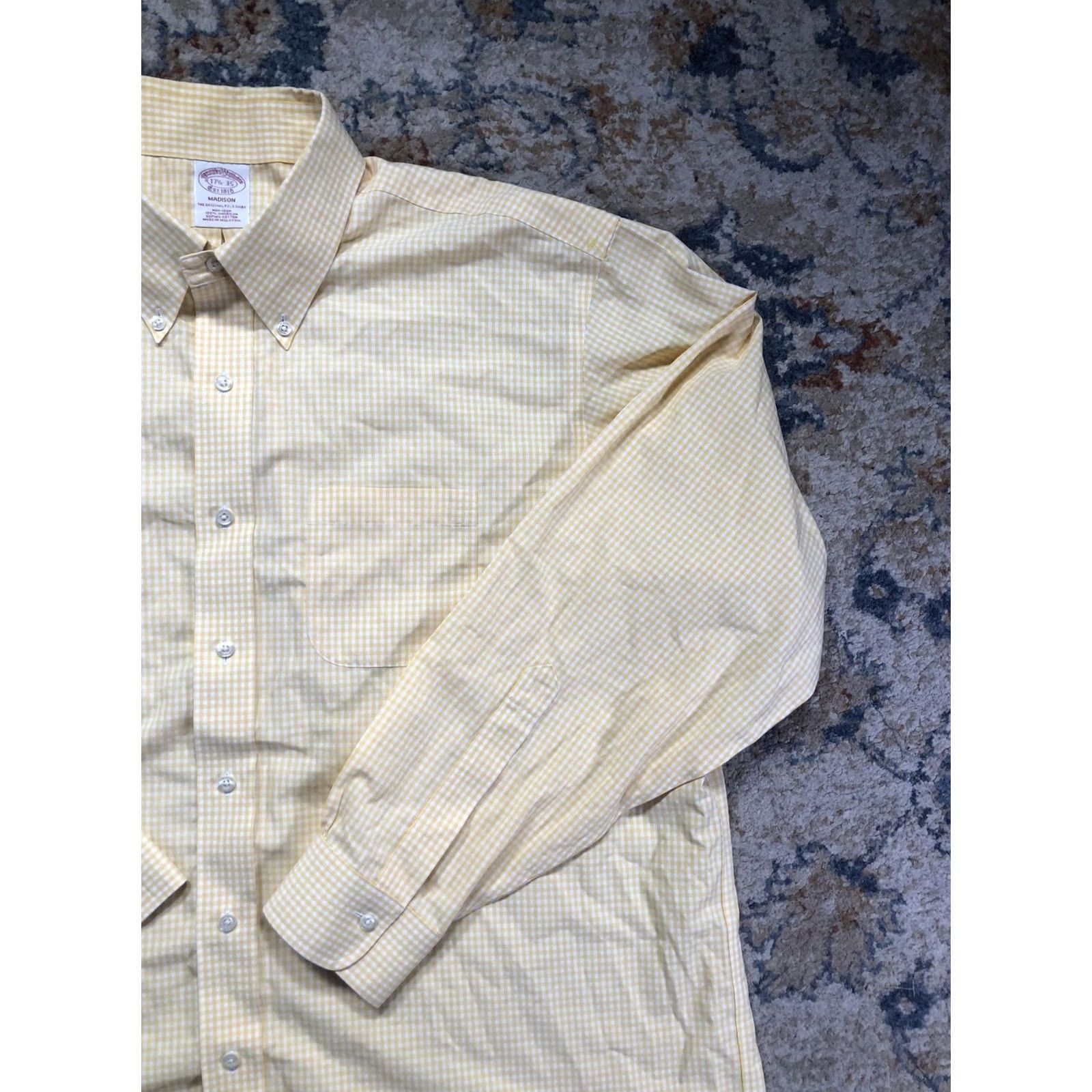 Brooks Brothers Brooks Brothers Madison Shirt Mens 17.5 34/35 Yellow Gingham Non Iron Supima Dress Shirt Button-Down Collar 100% Cotton Size US XXL / EU 58 / 5 - 4 Thumbnail