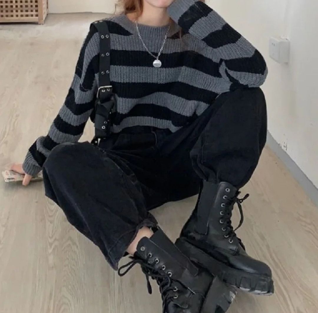 Japanese Brand × Vintage Y2K Vtg Design Cropped Sweater Knitted Stripe Grunge Ladies Size M / US 6-8 / IT 42-44 - 3 Thumbnail