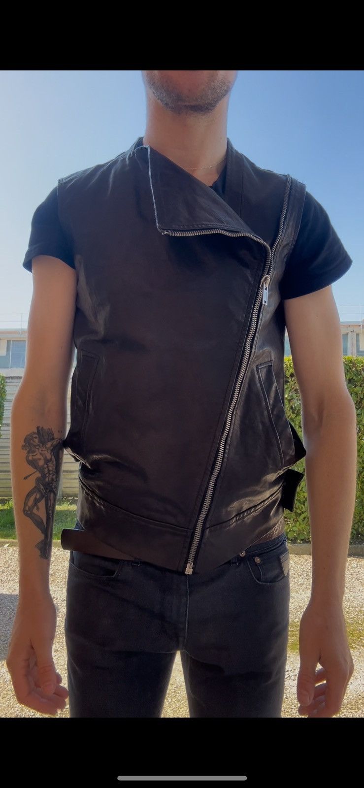 Rick Owens Black zip asymmetric calf leather-cashmere vest VG+ Small Size US S / EU 44-46 / 1 - 8 Thumbnail