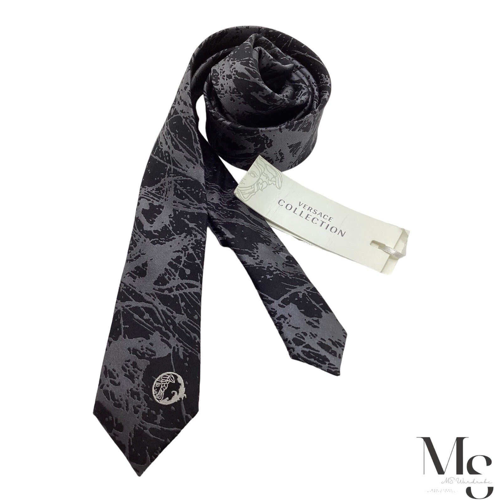 Versace $1,280 VERSACE COLLECTION Black Gray Abstract Art Medusa Tie Size ONE SIZE - 1 Thumbnail