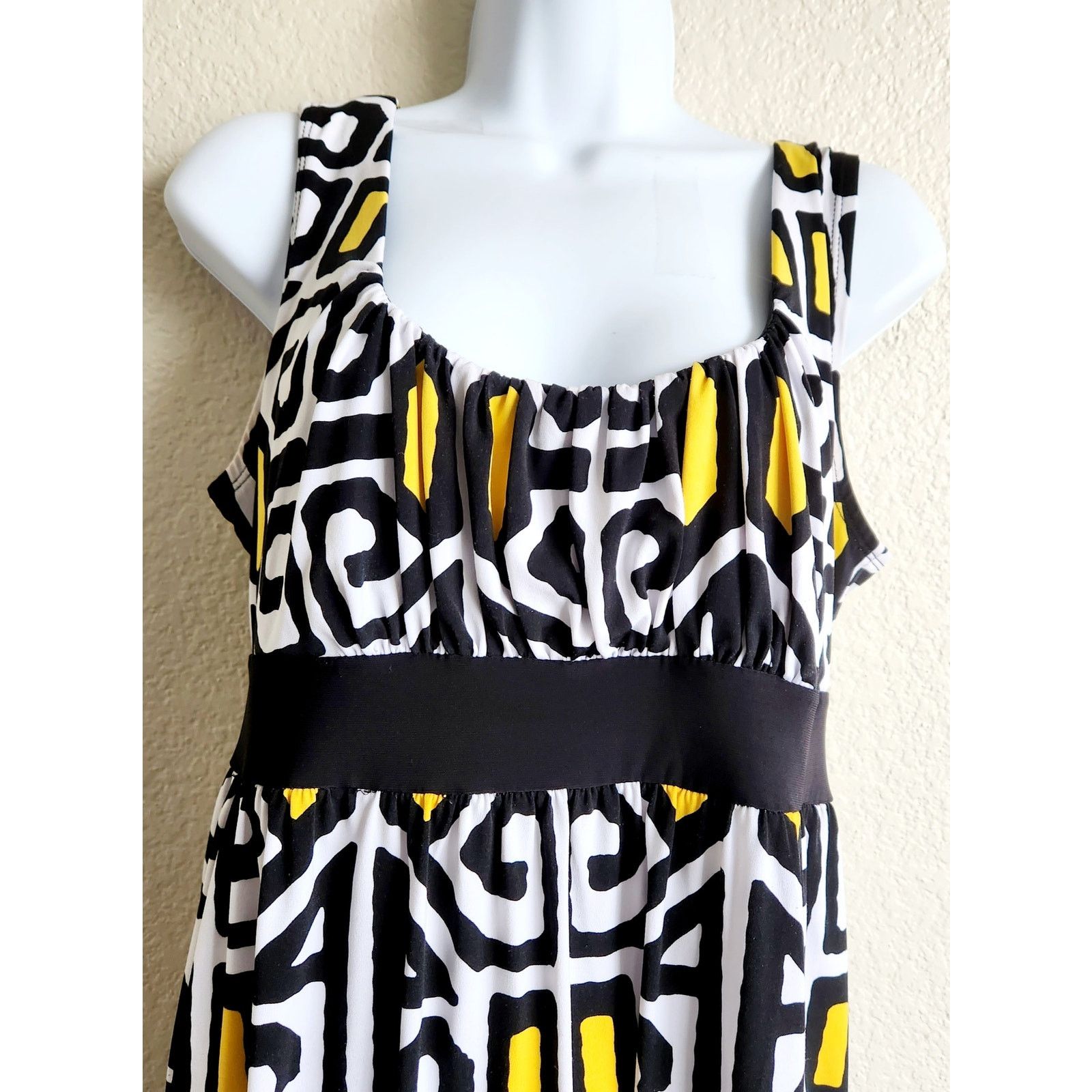 Other Cato Black White Yellow Geo Pleated Bodice A-Line Dress L Size L / US 10 / IT 46 - 2 Thumbnail