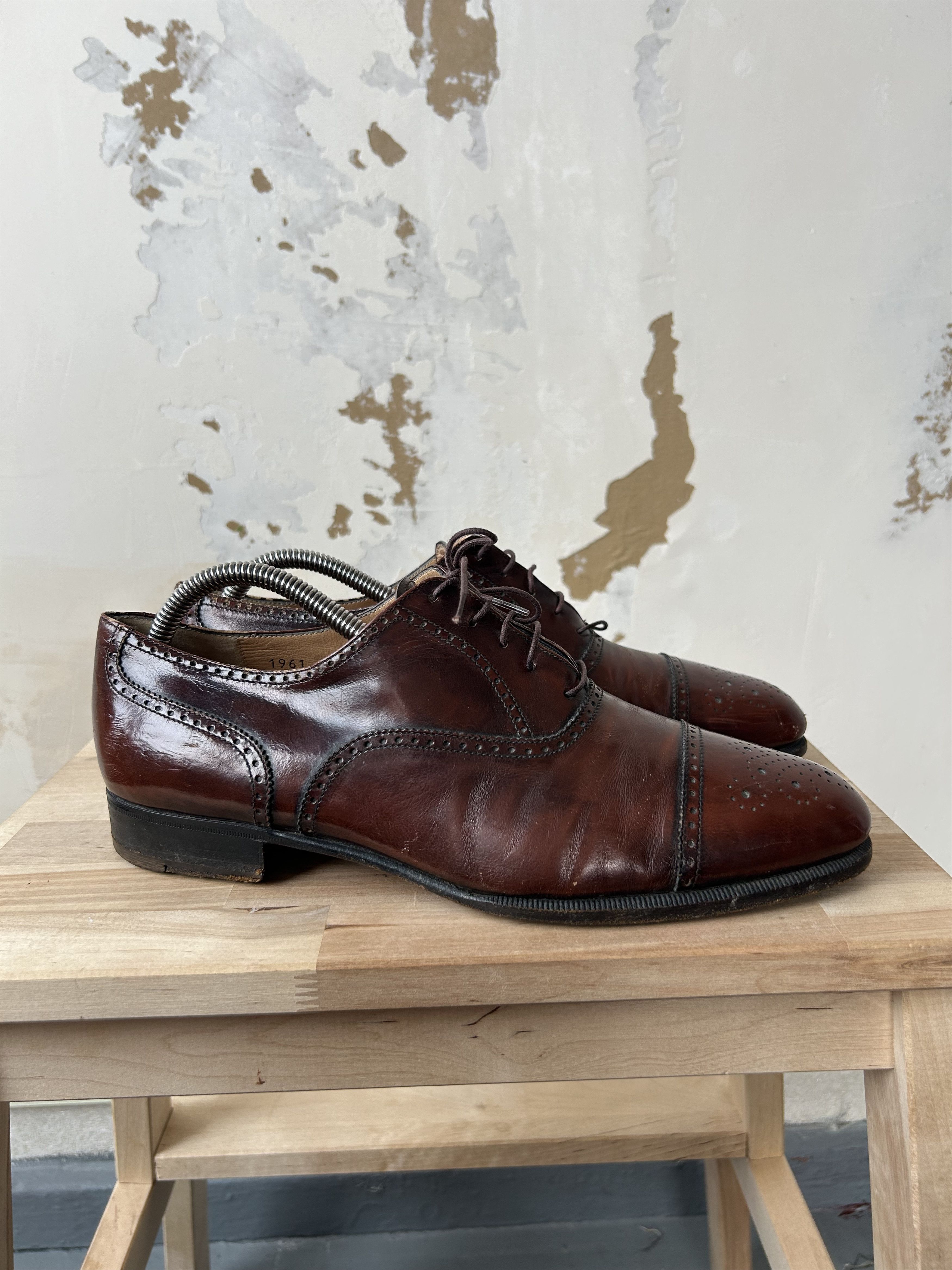Salvatore Ferragamo Leather Oxford Dress Shoes Size 8.5 in Brown, Men's