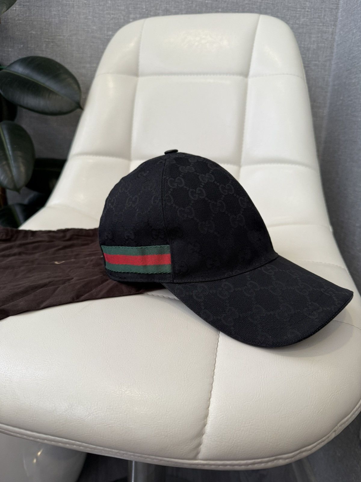 Gucci Gucci GG Black Monogram Baseball Cap with Web Stripe Hat Size ONE SIZE - 7 Thumbnail