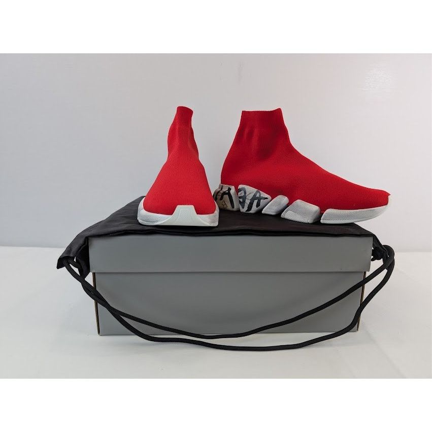 Balenciaga o1rshd1 Q:2 / Speed 2.0 Graffiti Recycled Knit Sneaker Red Size US 11 / EU 44 - 18 Thumbnail