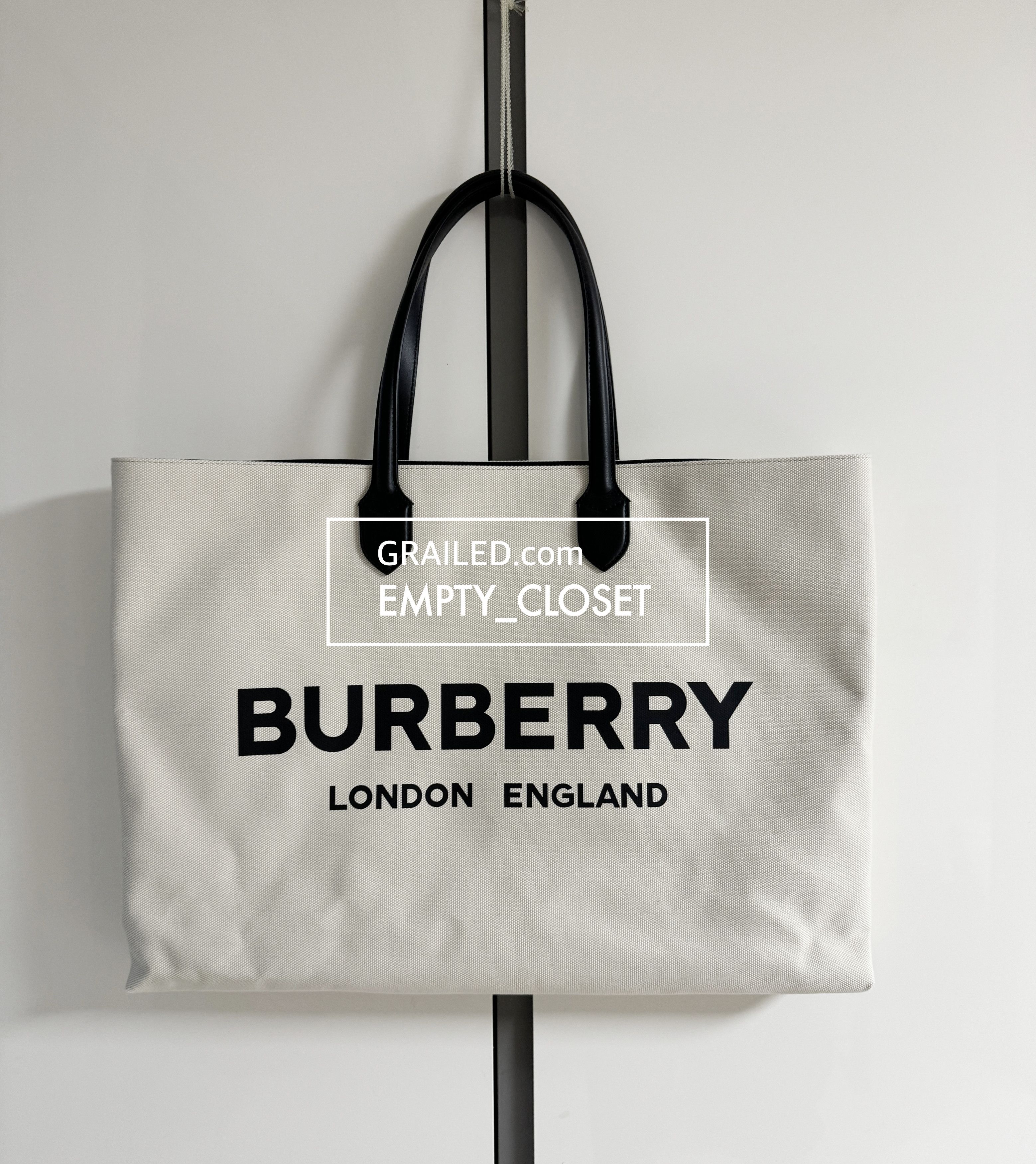 image of Burberry Logo Canvas Tote Bag 8009269 in Cream, Men's