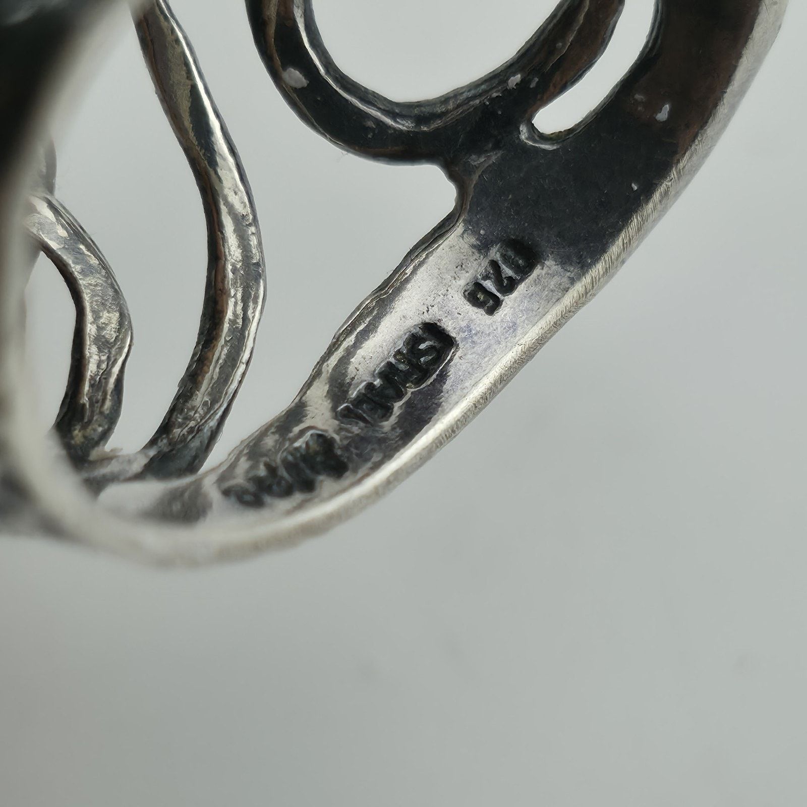 Other Israel Sterling Silver Ring 8 Blue Opal Wide Band Abstract Size ONE SIZE - 7 Thumbnail