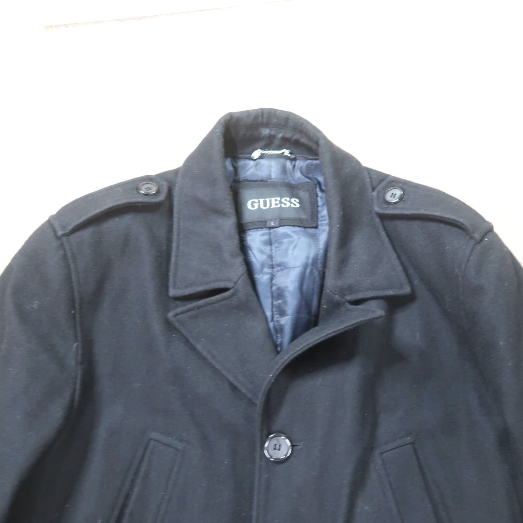 Guess VINTAGE GUESS Pea Coat Jacket Men's Large Black Full Zip Wool Insulated 90s Classic Size US L / EU 52-54 / 3 - 7 Thumbnail