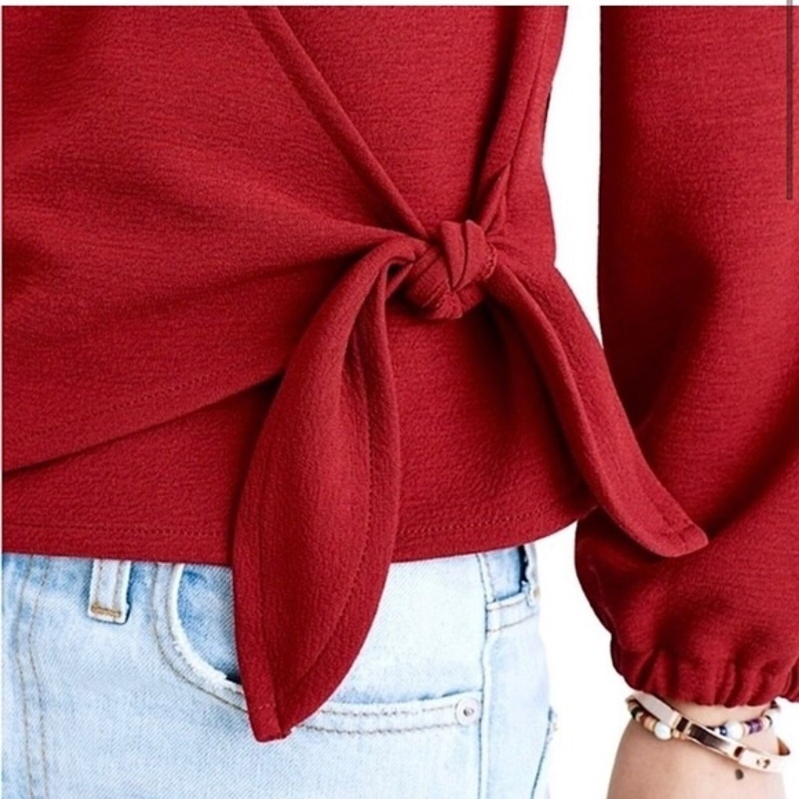 Madewell Madewell Texture + Thread Red Crepe Mock Wrap Top Blouse M Size M / US 6-8 / IT 42-44 - 3 Thumbnail