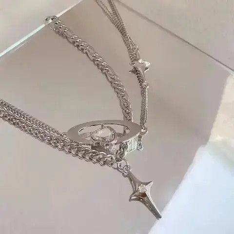 Jewelry Double Layer Cross Heart Crystal Pendant Necklace Size ONE SIZE - 4 Thumbnail