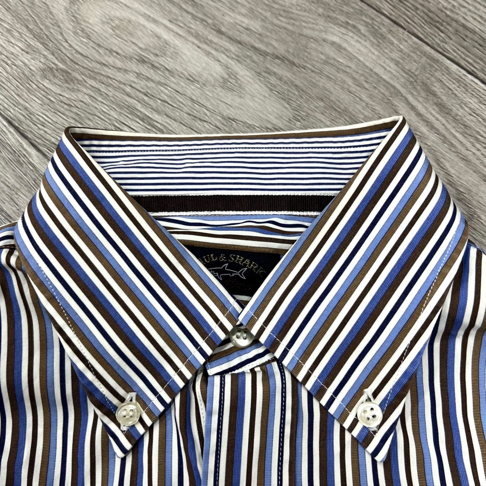 Paul & Shark Paul & Shark Shirt Long Sleeve Striped Cotton Size 40 Blue Brown White Button-Up Collared Mens Size US L / EU 52-54 / 3 - 4 Thumbnail