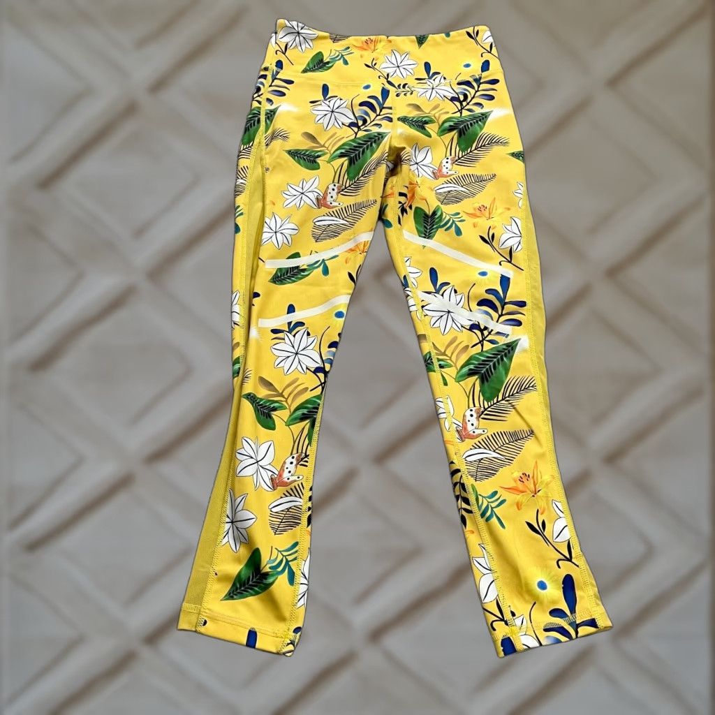 Vintage Zyia Active Compression Leggings Womens 4 Yellow Floral Athletic Yoga Leggings Skinny Size 27" / US 4 / IT 40 - 1 Thumbnail