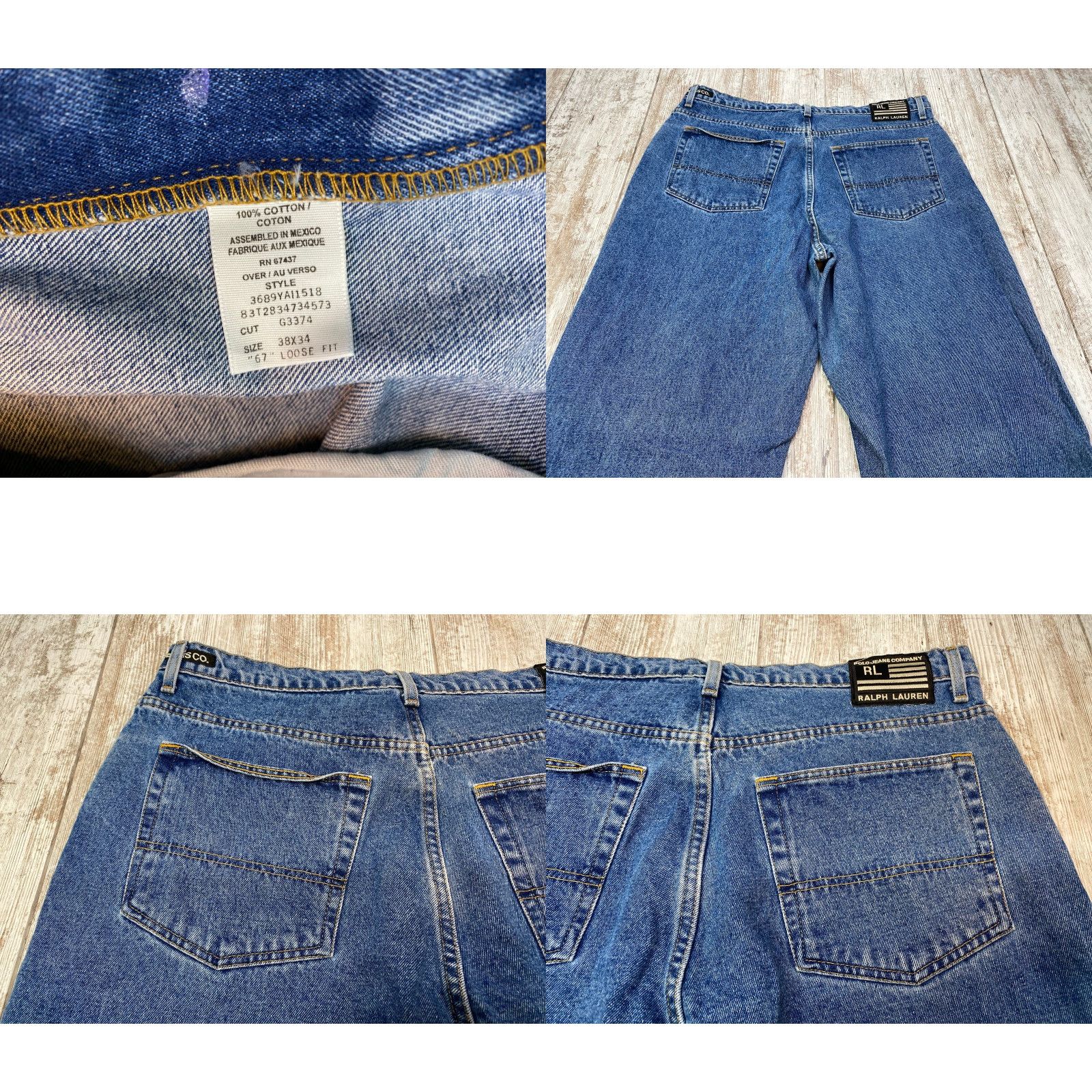 Polo Ralph Lauren VINTAGE Polo Jeans Co Ralph Lauren Jeans Men 38X34 Loose Baggy Full Leg Blue 80s 90s Retro Designers Mens Size US M / EU 48-50 / 2 - 8 Thumbnail