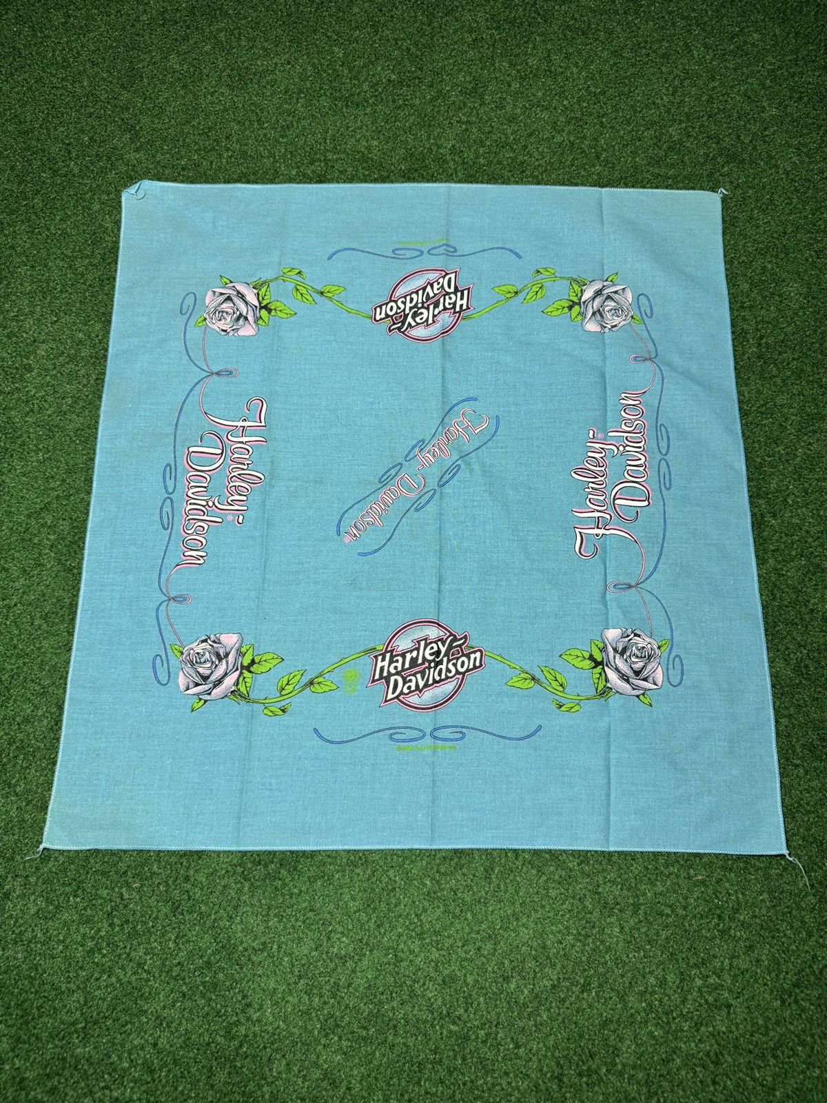 Harley Davidson × Vintage Vintage 90s Harley Davidson Womens Blue Pink Biker Bandana Size ONE SIZE - 1 Thumbnail