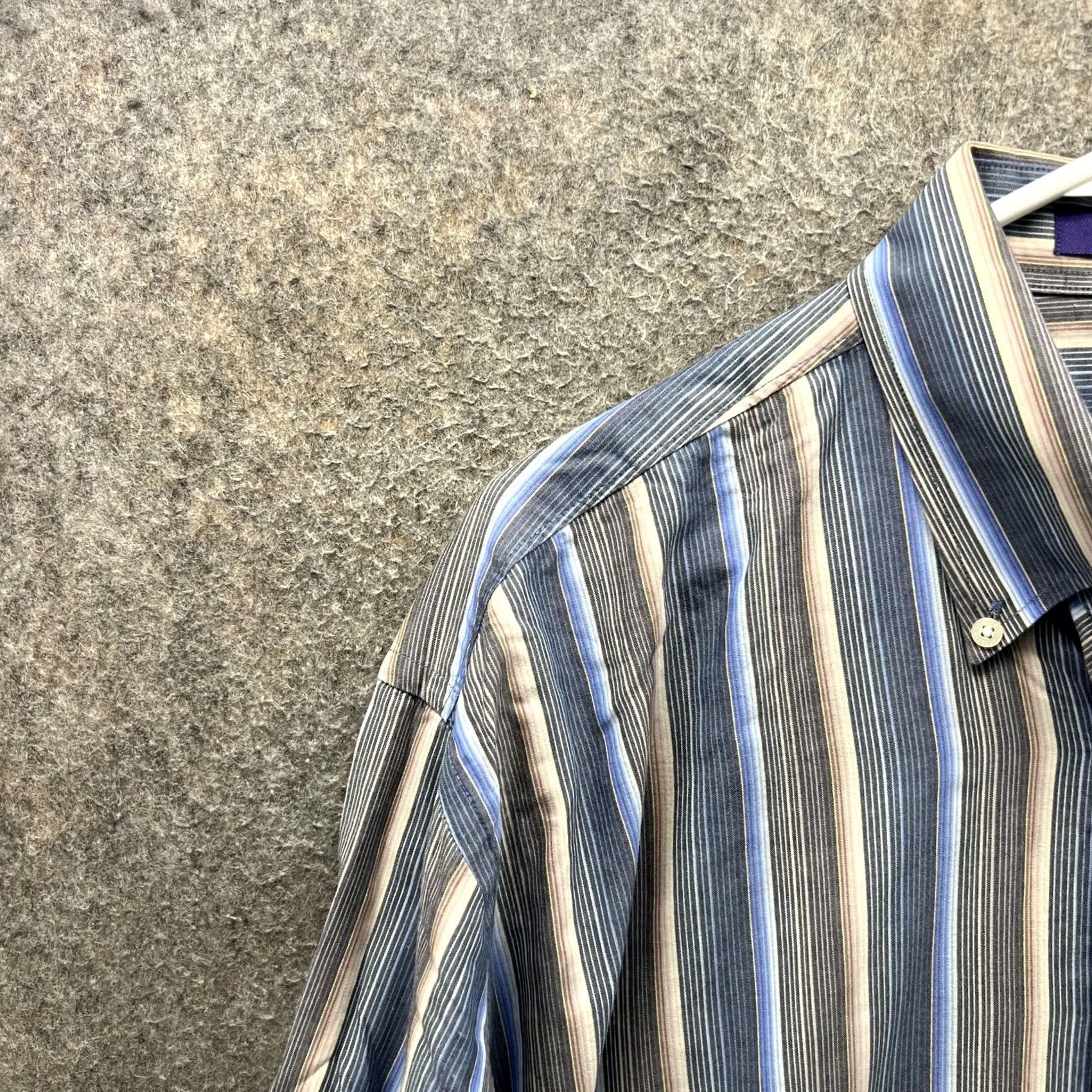 Vintage Alan Flusser Shirt Mens L Blue Stripe Long Sleeve Button Front Oxford Woven Size US L / EU 52-54 / 3 - 3 Thumbnail