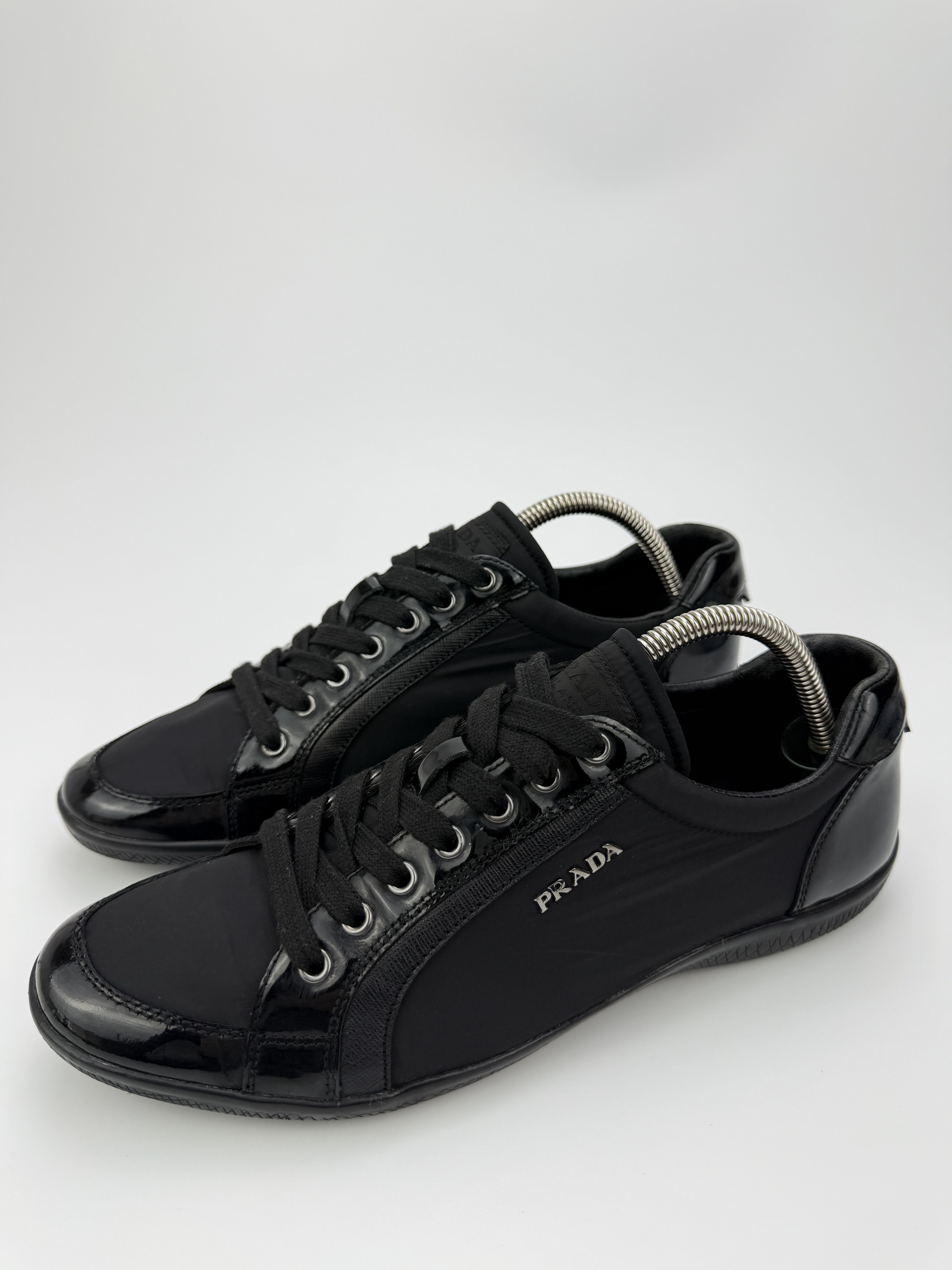 Prada Vintage Prada Black Leather Nylon Low Top Sneakers Size US 8 / EU 41 - 2 Thumbnail