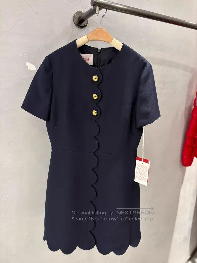 Valentino Valentino Wool silk navy blue cinched waist dress Size XS / US 0-2 / IT 36-38 - 1 Thumbnail
