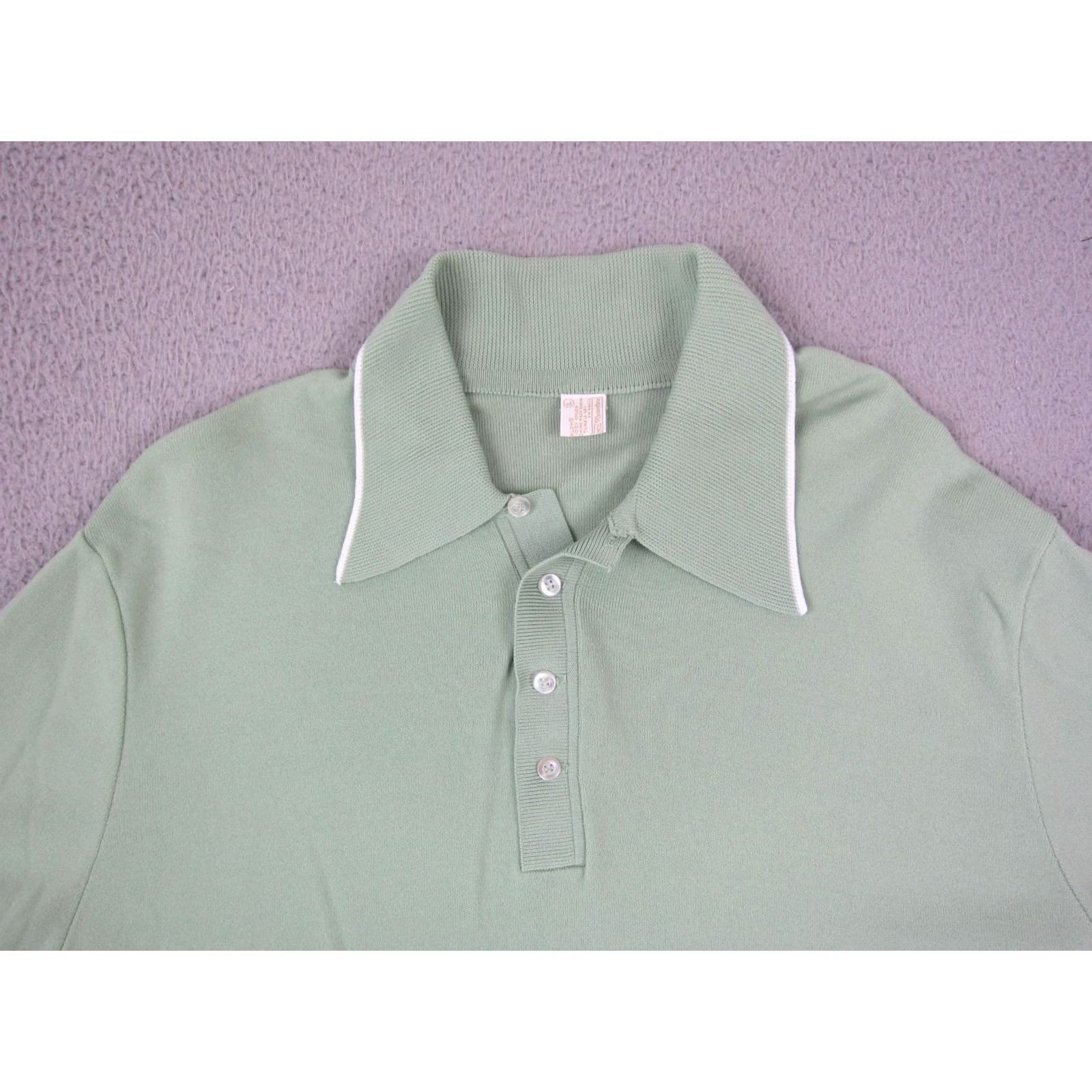 Sears VINTAGE Kings Road Polo Shirt Mens L Green 90s Golf Nylon Short Sleeve Button Collar Casual Activewear Shirt Mens Size US L / EU 52-54 / 3 - 2 Thumbnail