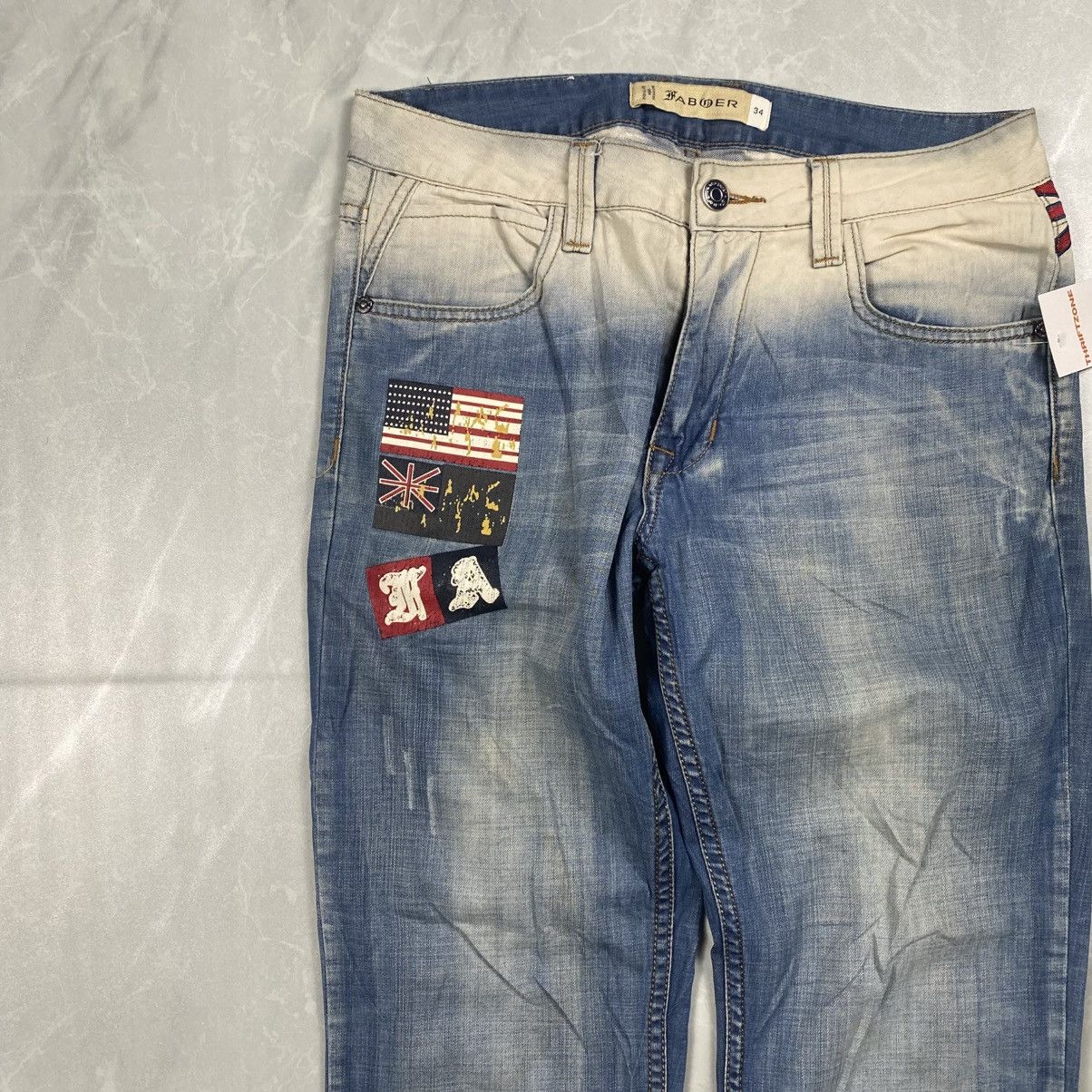 Other Fabder USA Flag Great Britain Washed Jeans Size US 34 / EU 50 - 6 Thumbnail