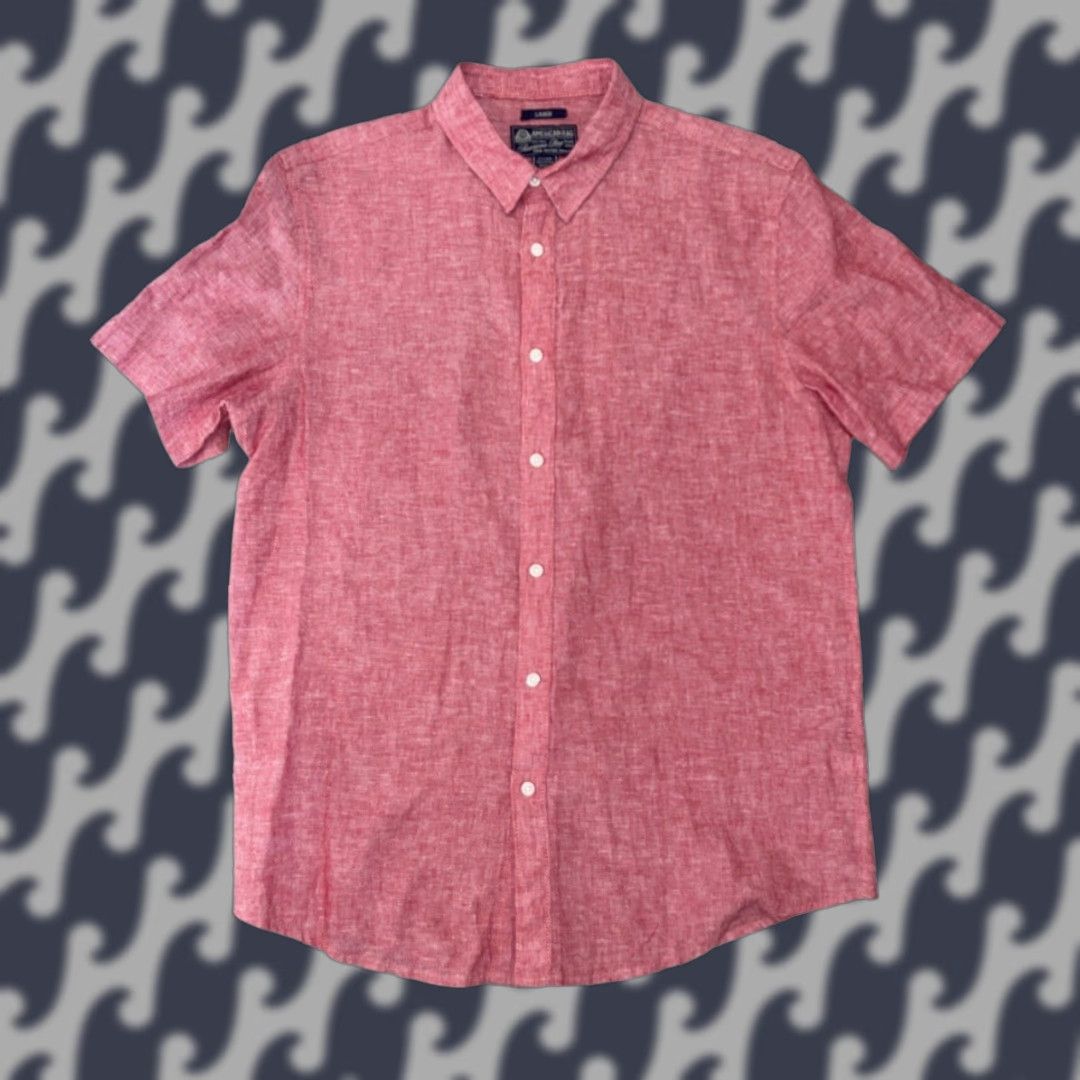 Vintage American Rag Cie Shirt Short Sleeve Button-Up Men's L Red Linen Blend Size US L / EU 52-54 / 3 - 1 Thumbnail