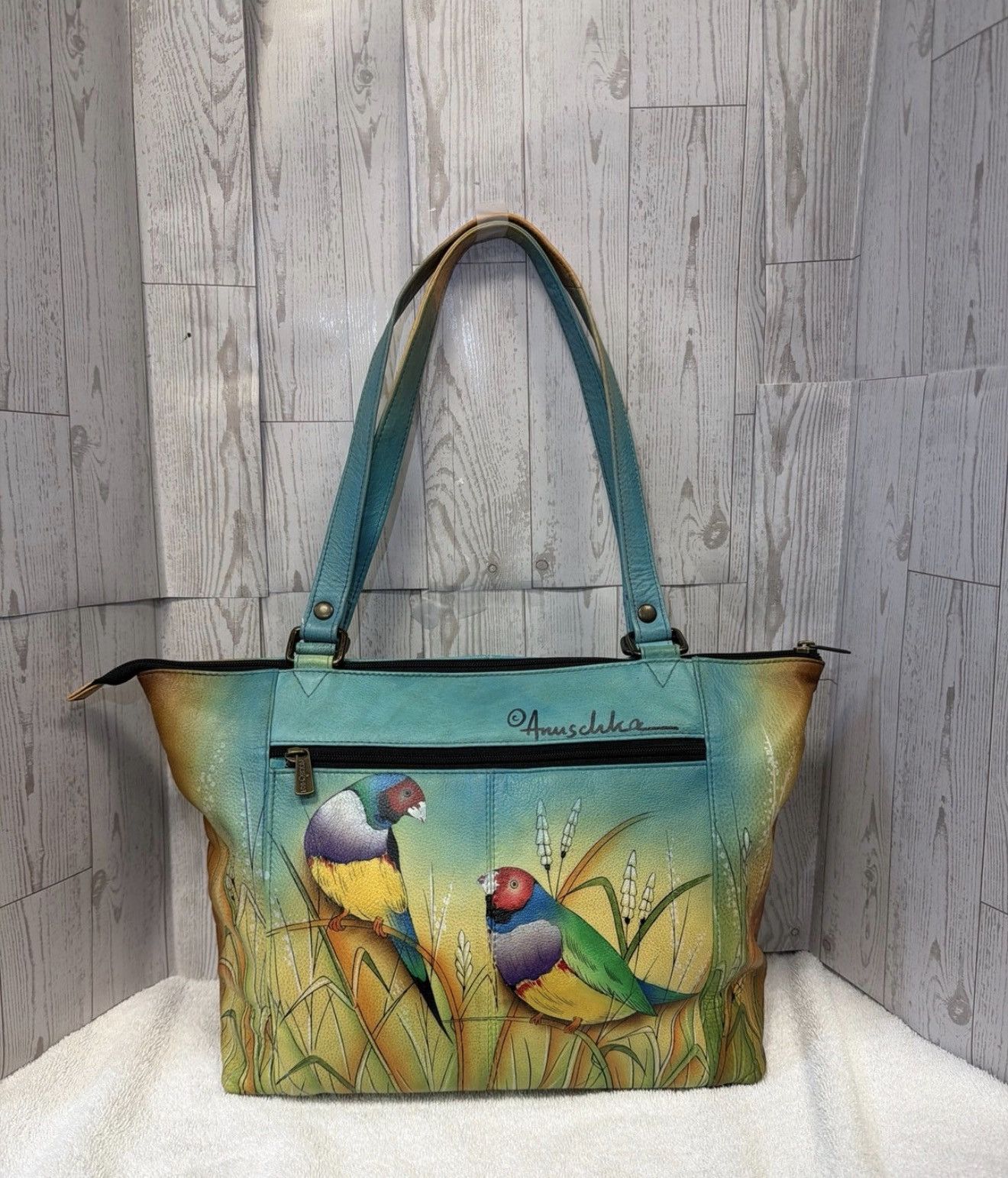 Other Anuschka Hand Painted Leather Tote Bag – Colorful Bird Art Size ONE SIZE - 1 Thumbnail