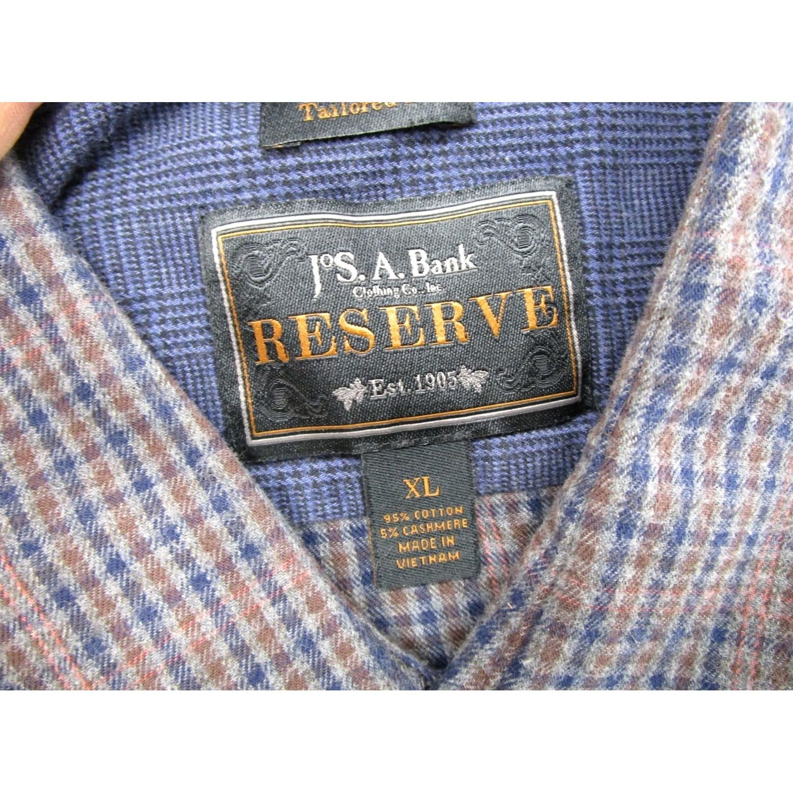 Jos. A. Bank JOS.A.BANK 1905 Flannel Plaid Mens Tailored Fit Shirt XL Cashmere Blend Size US XL / EU 56 / 4 - 2 Thumbnail